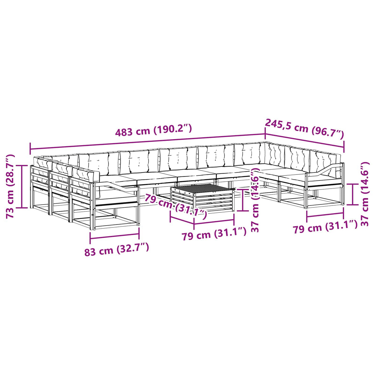 Set vanjskih sofa 11 kom. Bijela i antracit