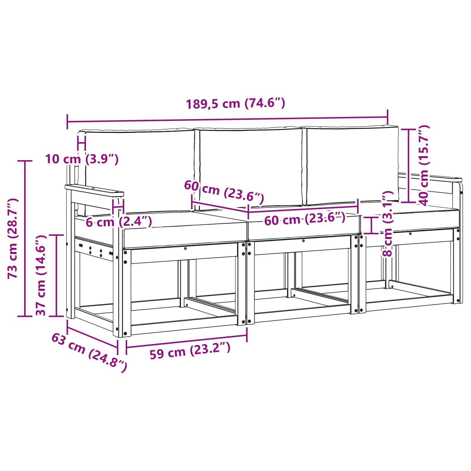 Set vanjskih sofa 3 kom.