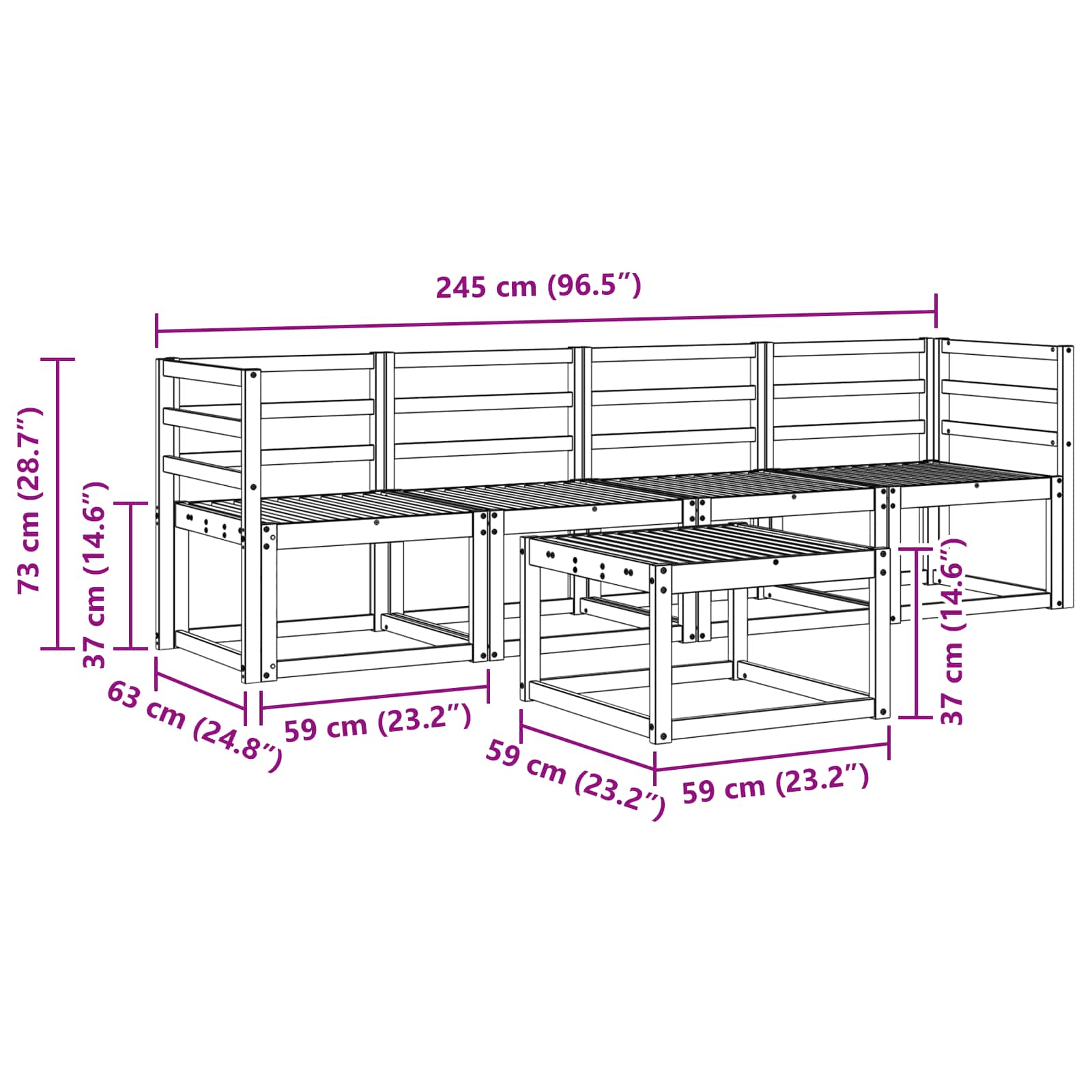 Set vanjskih sofa 5 pcs Bijela 59 x 59 x 37 cm