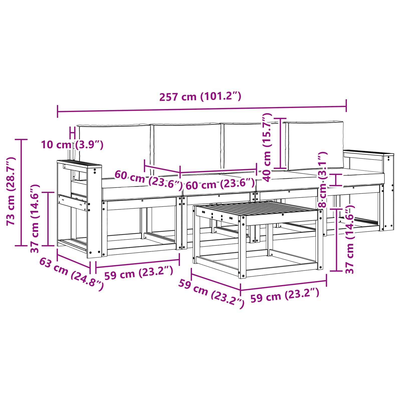 Set vanjskih sofa 5 pcs Bijela i svjetlosiva 59 x 59 x 37 cm