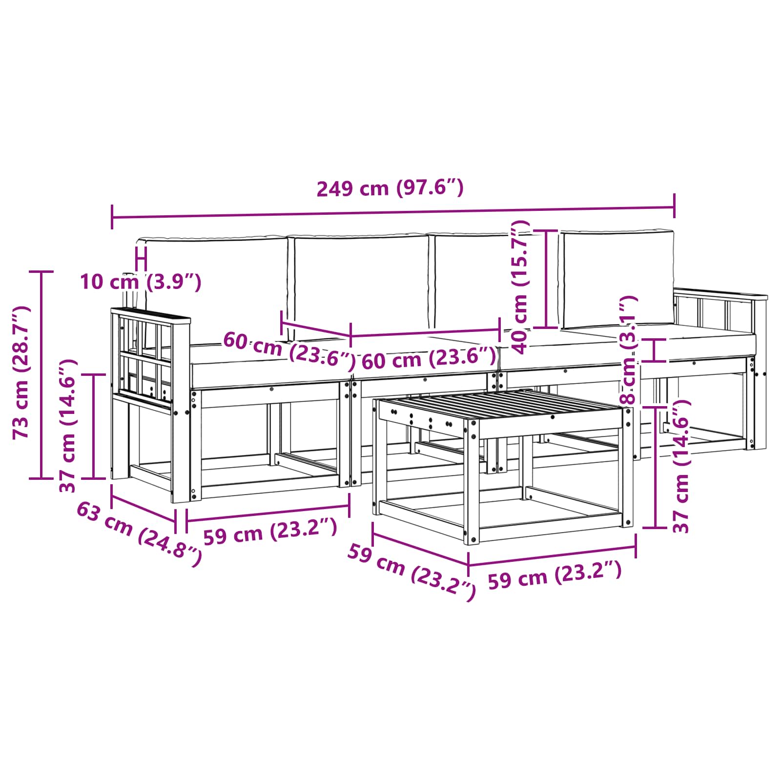 Set vanjskih sofa 5 pcs Bijela i svjetlosiva 59 x 59 x 37 cm