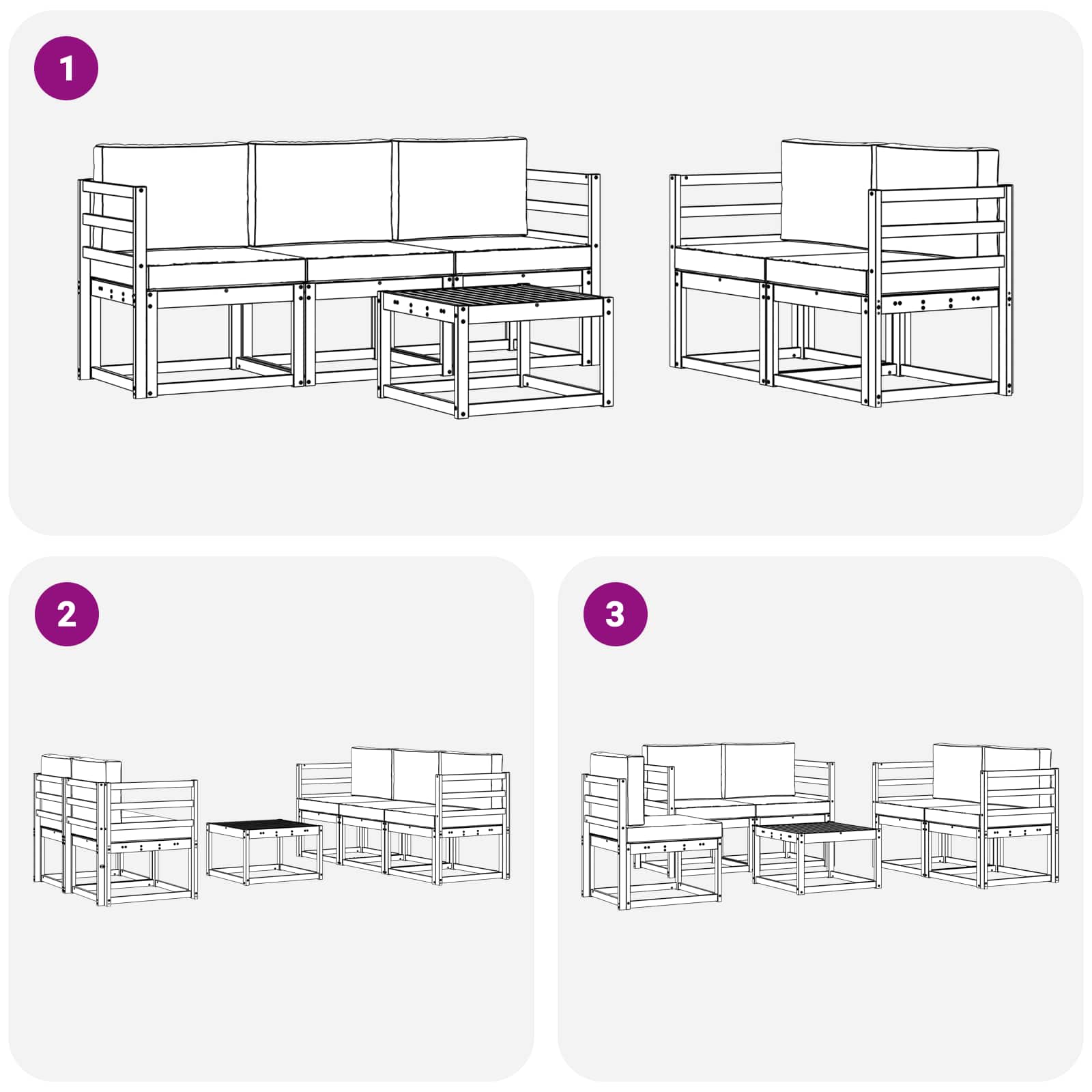 Set vanjskih sofa 6 pcs Bijela i svjetlosiva 59 x 59 x 37 cm