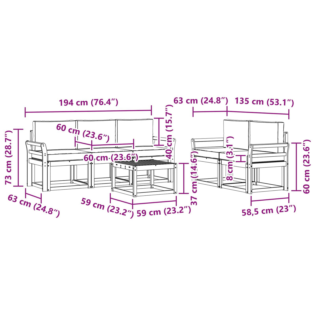Set vanjskih sofa 6 kom.