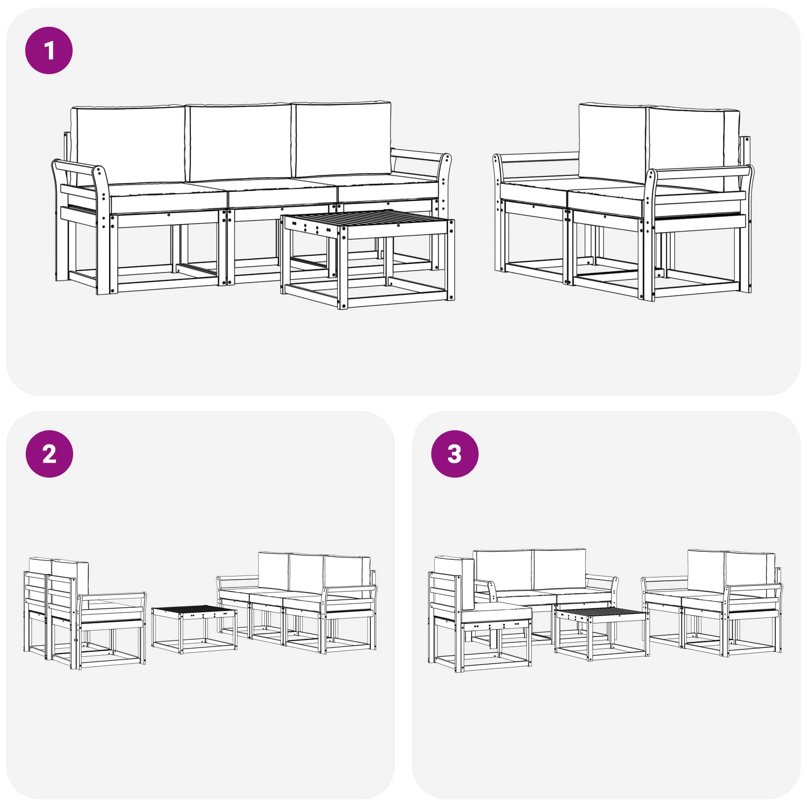 Set vanjskih sofa 6 pcs Bijela i svjetlosiva 59 x 59 x 37 cm