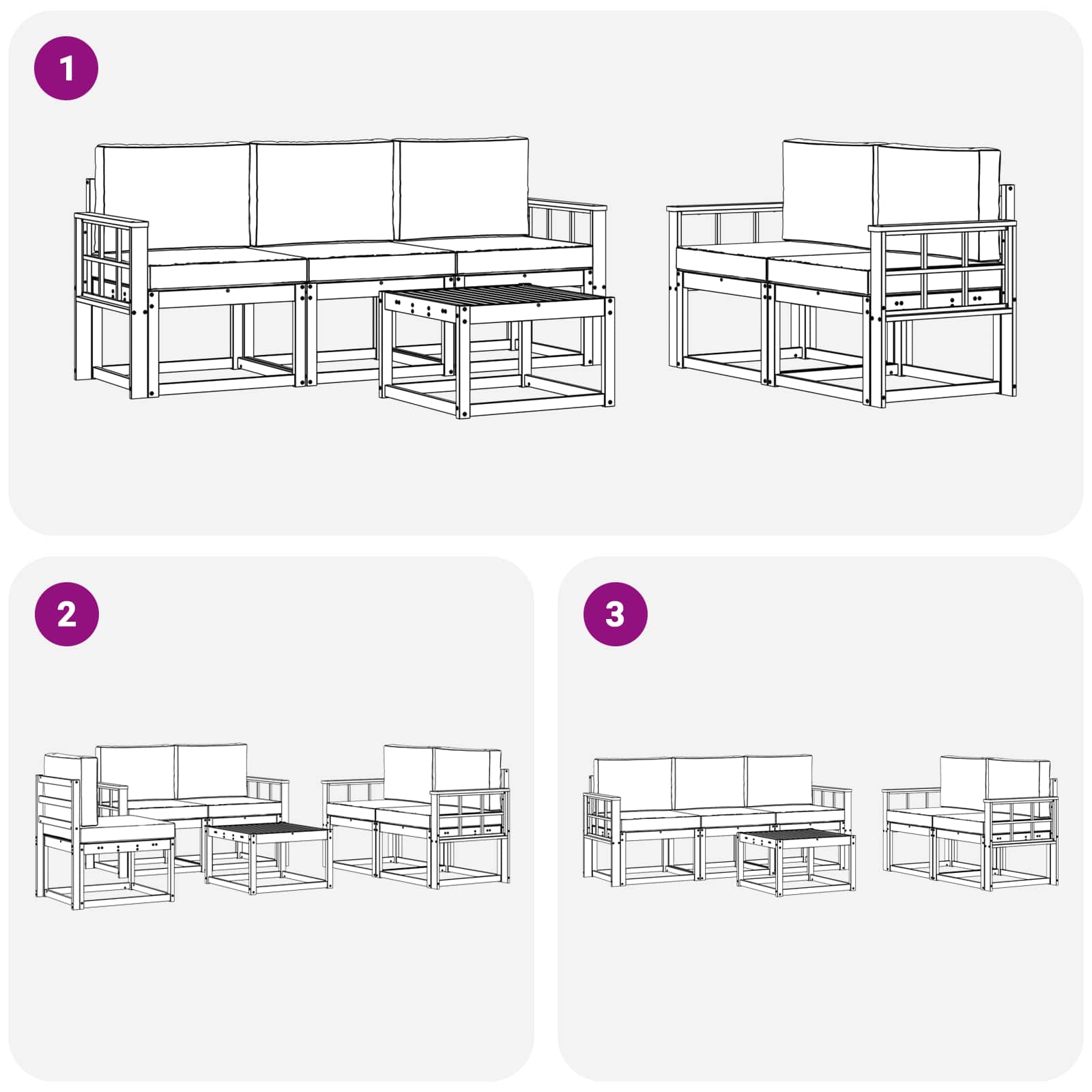 Set vanjskih sofa 6 pcs Bijela i svjetlosiva 59 x 59 x 37 cm