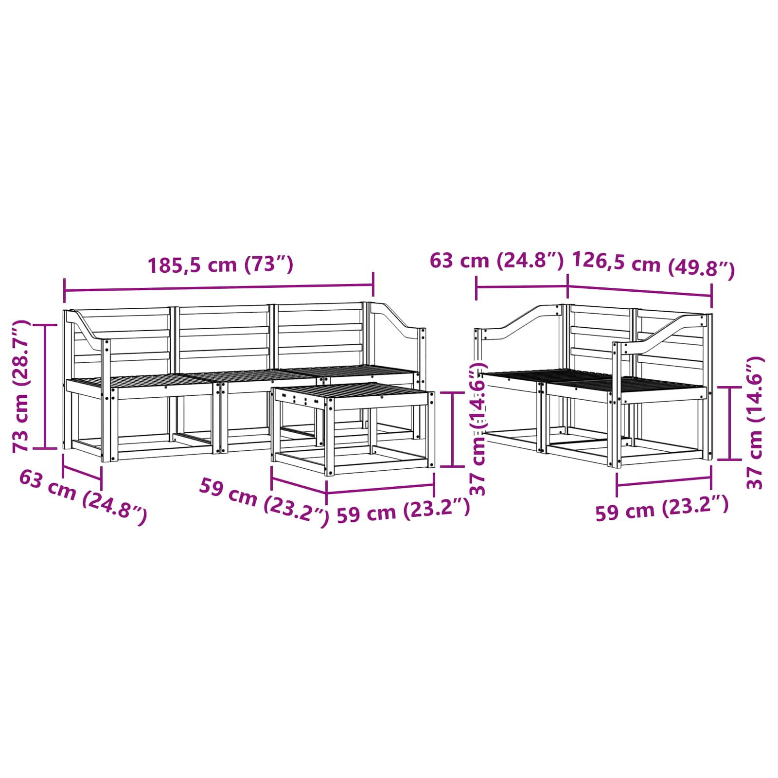 Set vanjskih sofa 6 pcs Bijela 59 x 59 x 37 cm
