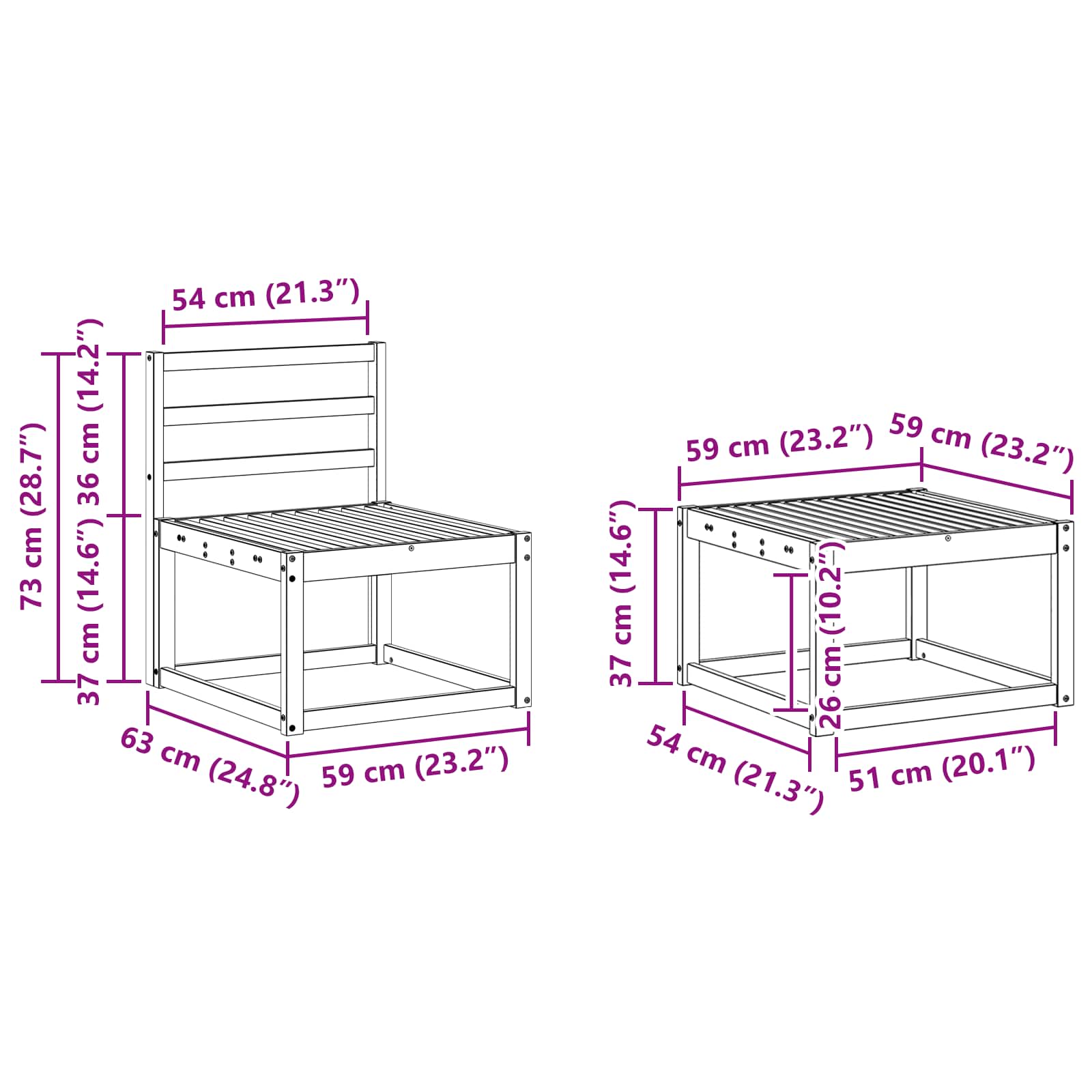 Set vanjskih sofa 6 pcs Bijela 59 x 59 x 37 cm