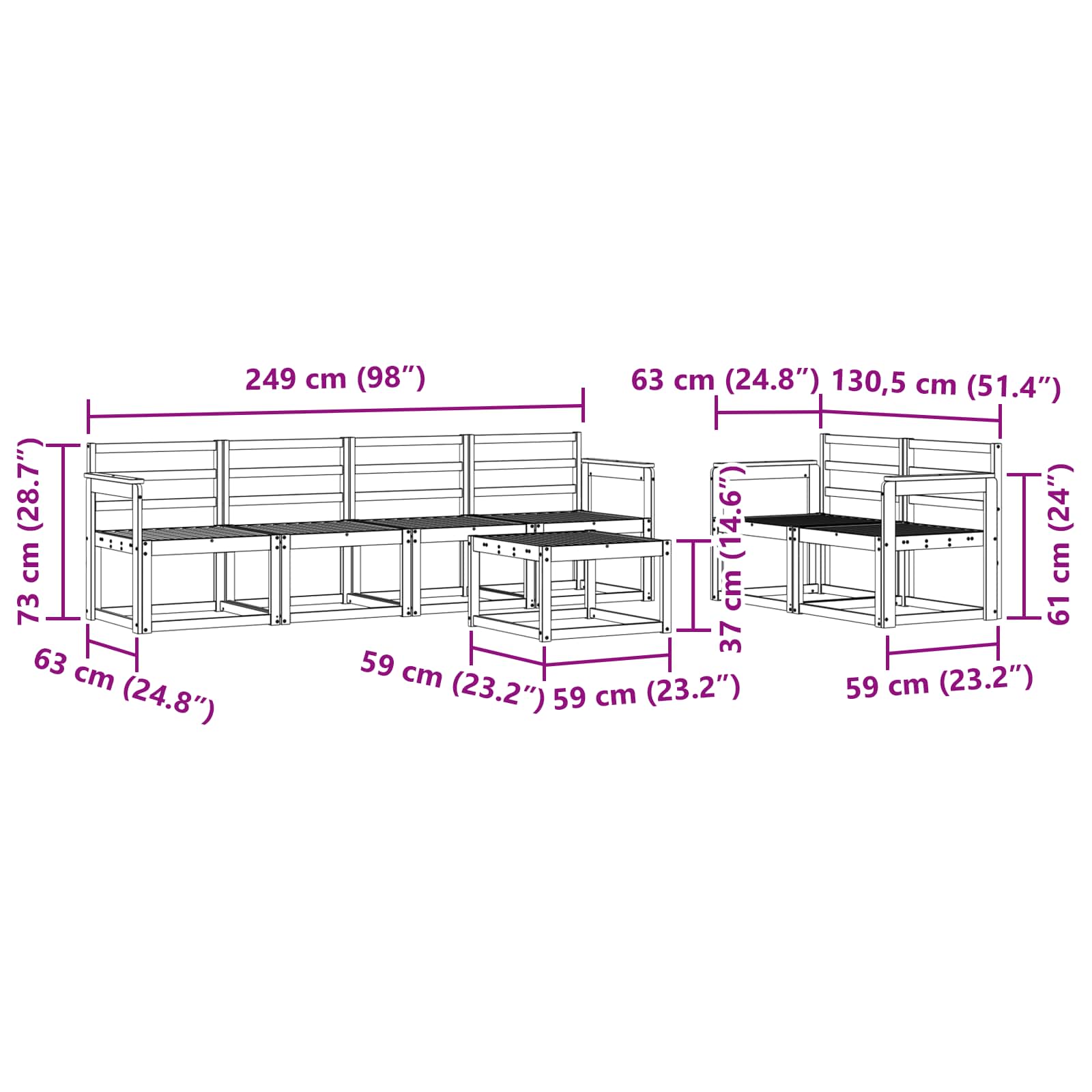 Set vanjskih sofa 7 pcs Bijela 59 x 59 x 37 cm