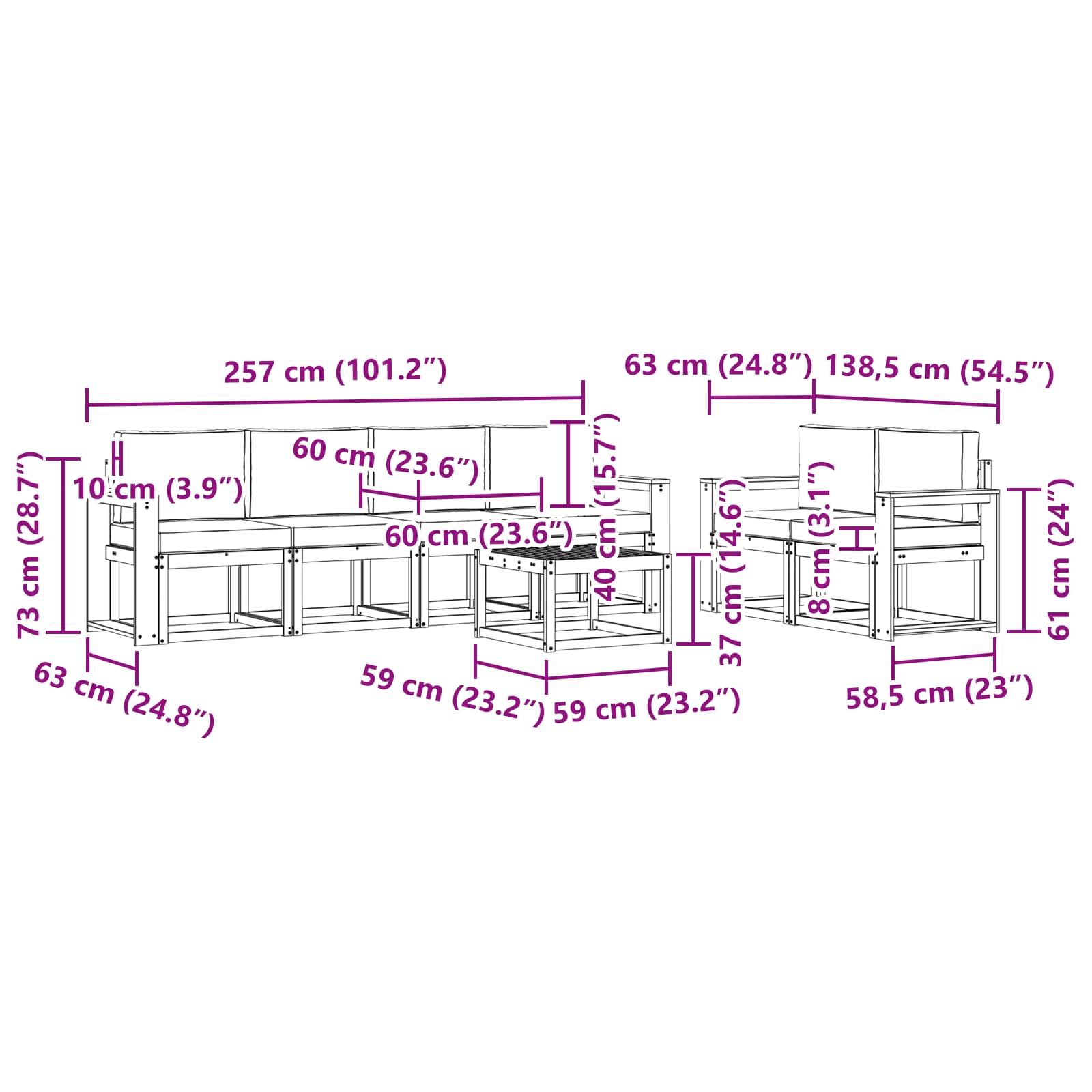 Set vanjskih sofa 7 pcs Bijela i svjetlosiva 59 x 59 x 37 cm