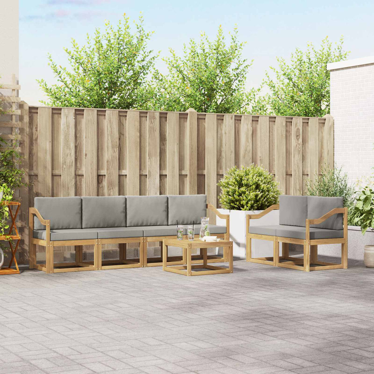 Set vanjskih sofa 7 kom. Bijela i svjetlosiva Poliester