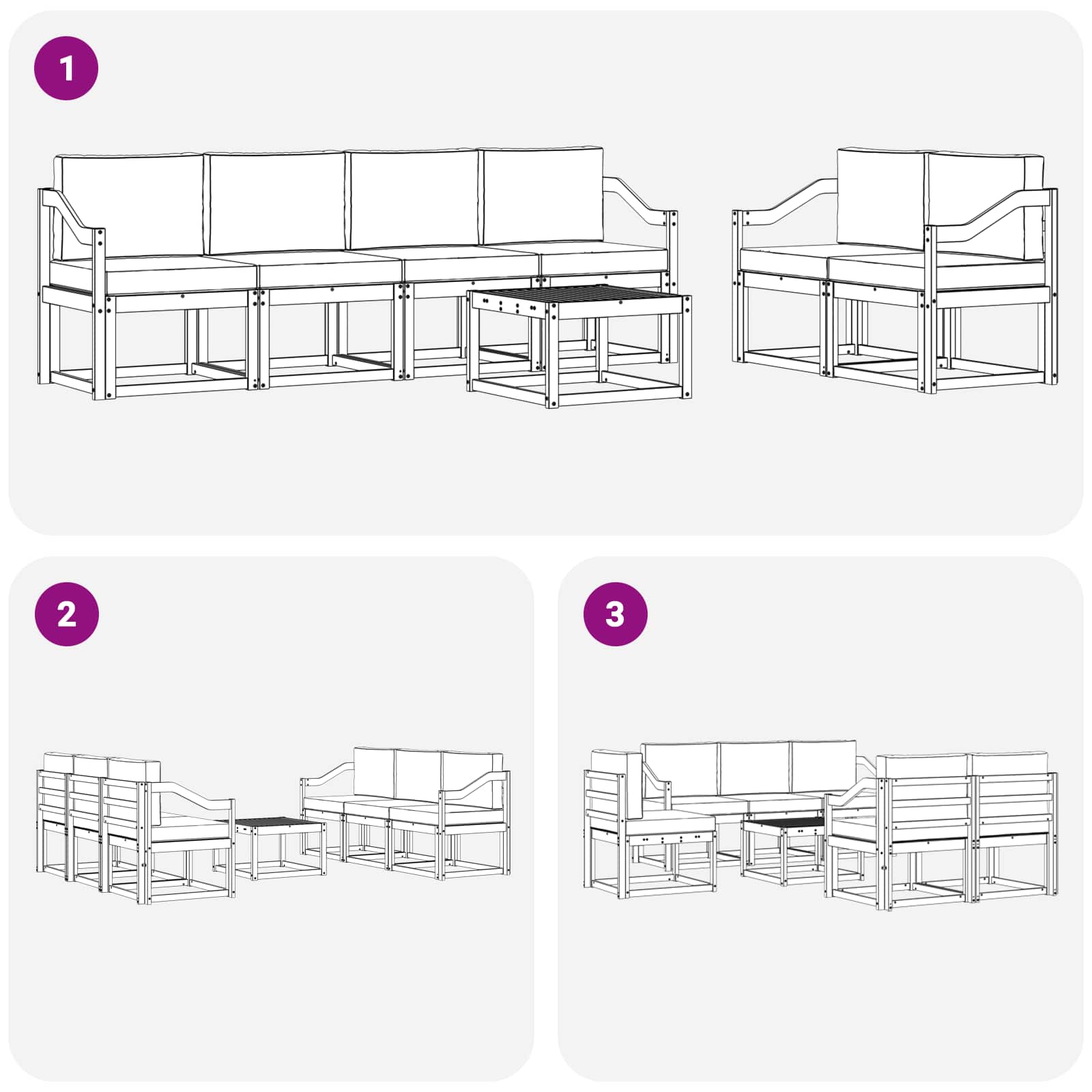 Set vanjskih sofa 7 pcs Bijela i svjetlosiva 59 x 59 x 37 cm