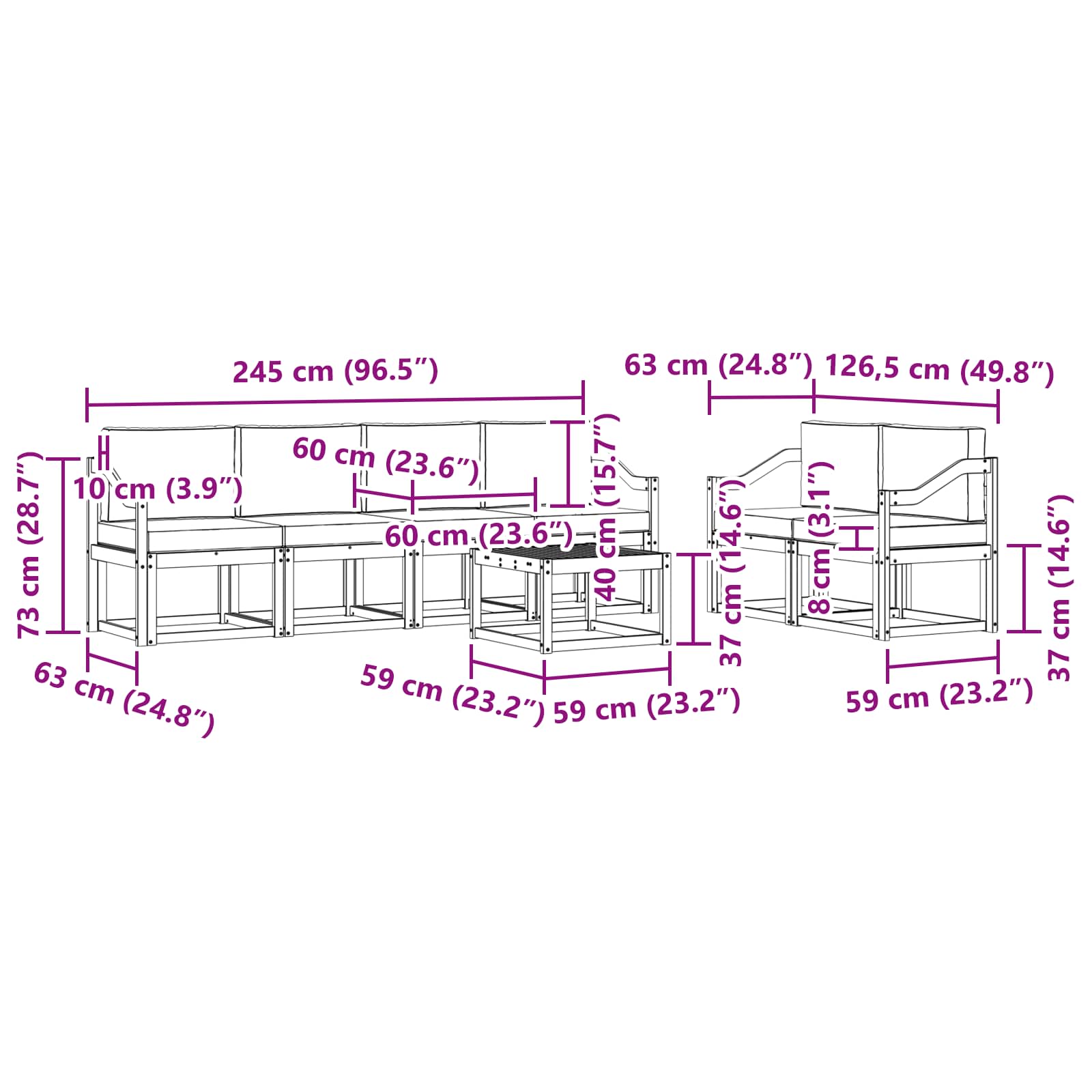 Set vanjskih sofa s jastukom 7 pcs Bijela i antracit
