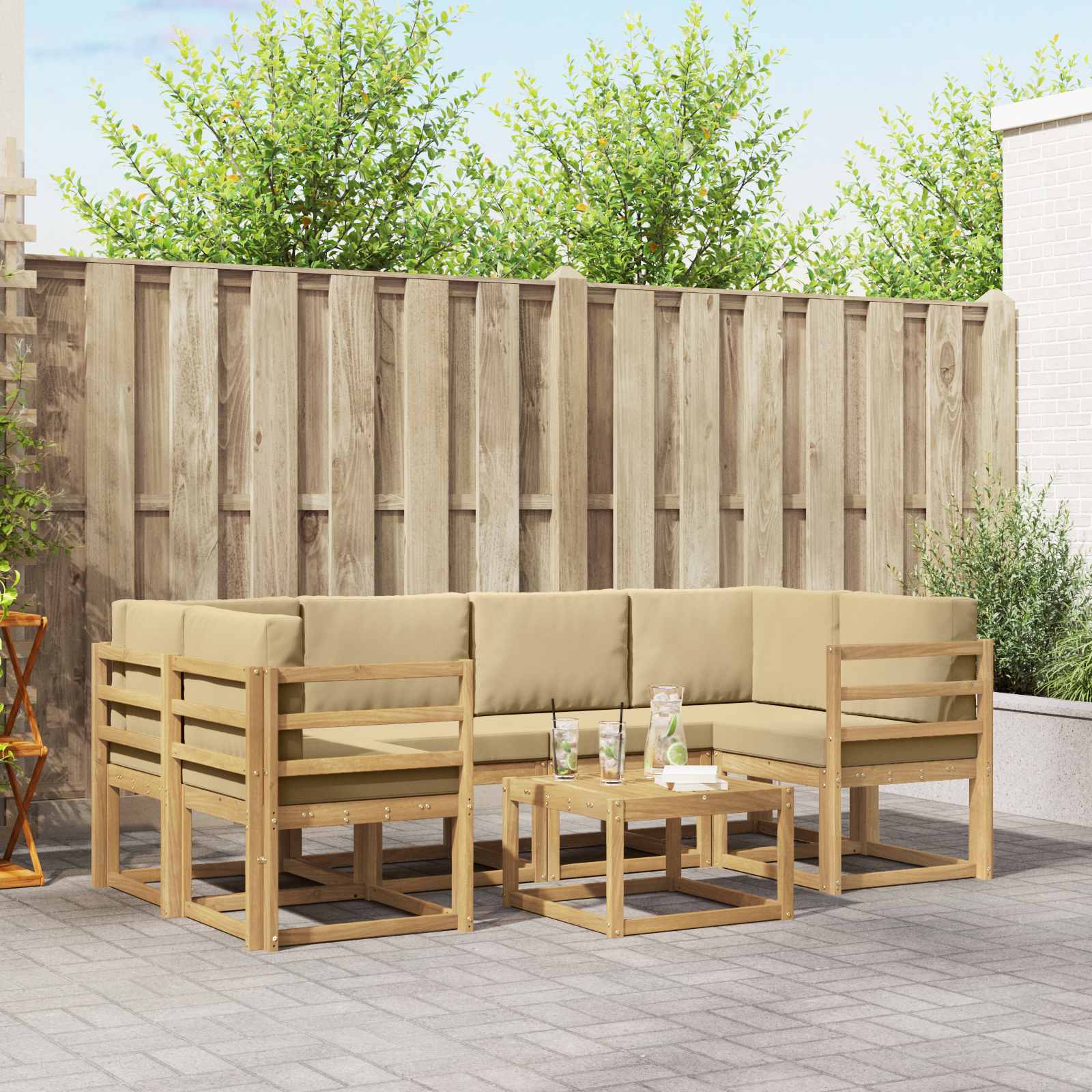 Set vanjskih sofa s jastukom 7 pcs Bijela i bež
