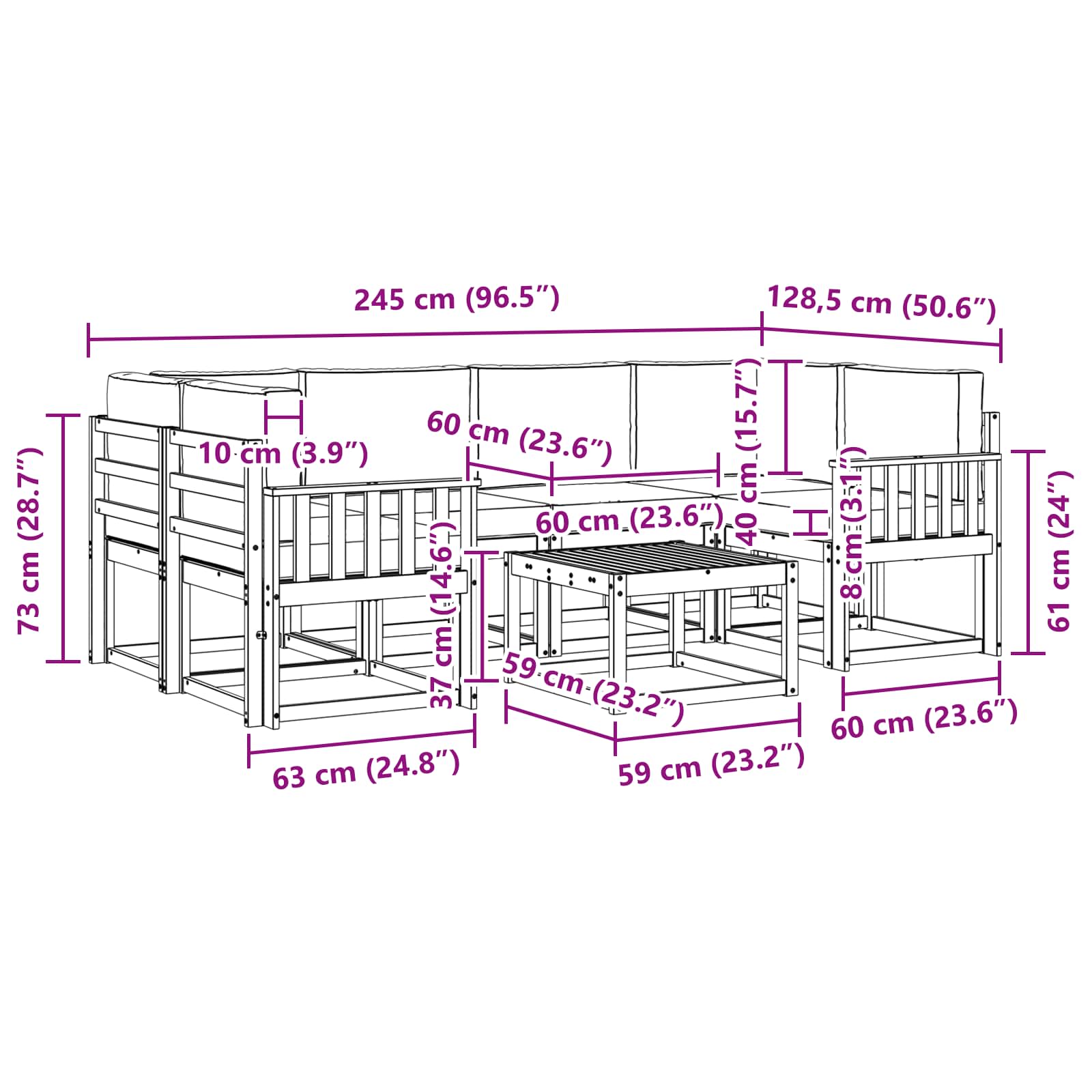 Set vanjskih sofa s jastukom 7 pcs Bijela i bež