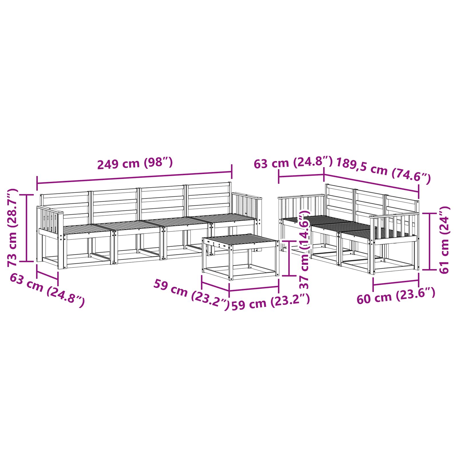 Set vanjskih sofa 8 pcs Bijela 59 x 59 x 37 cm