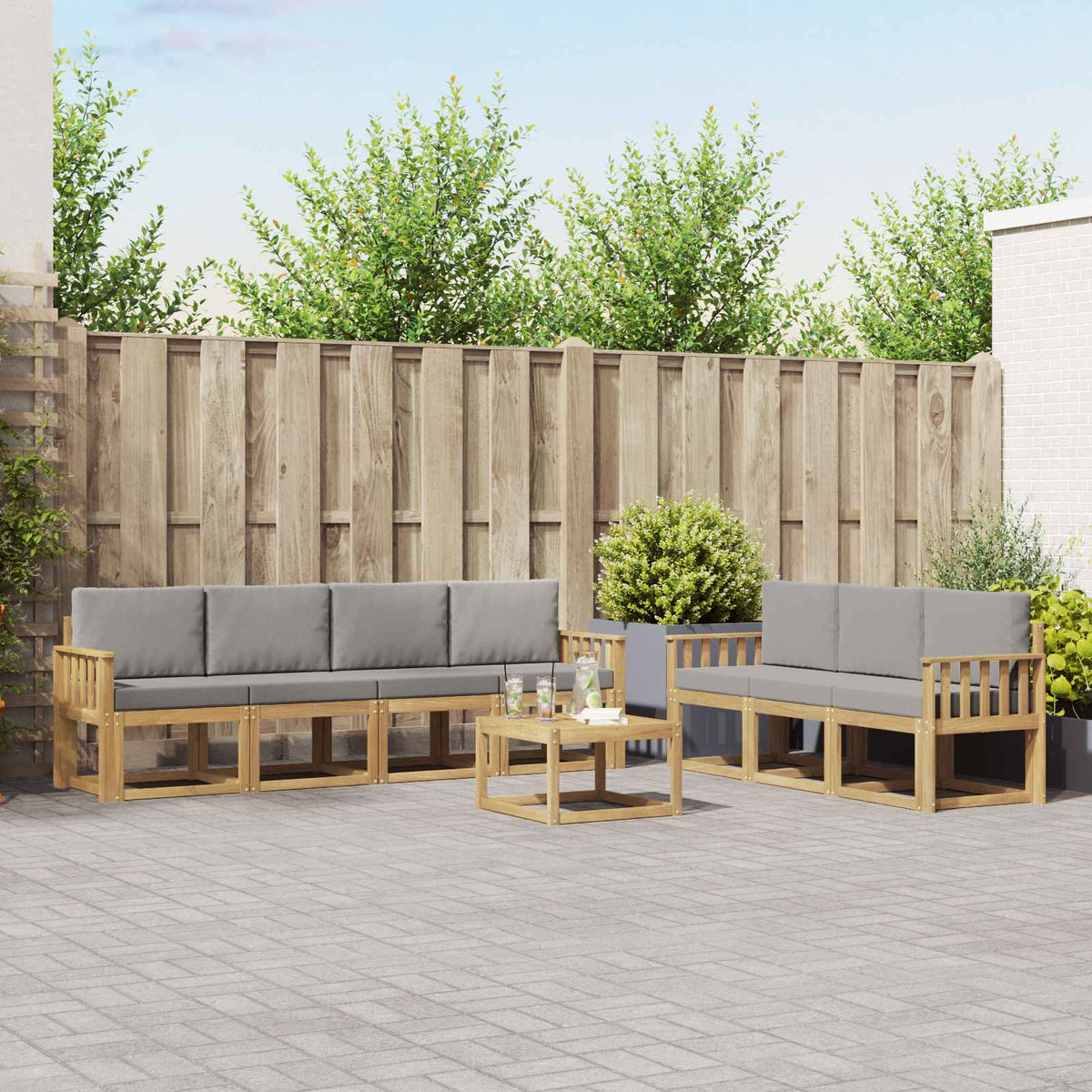 Set vanjskih sofa 8 kom. Bijela i svjetlosiva Poliester