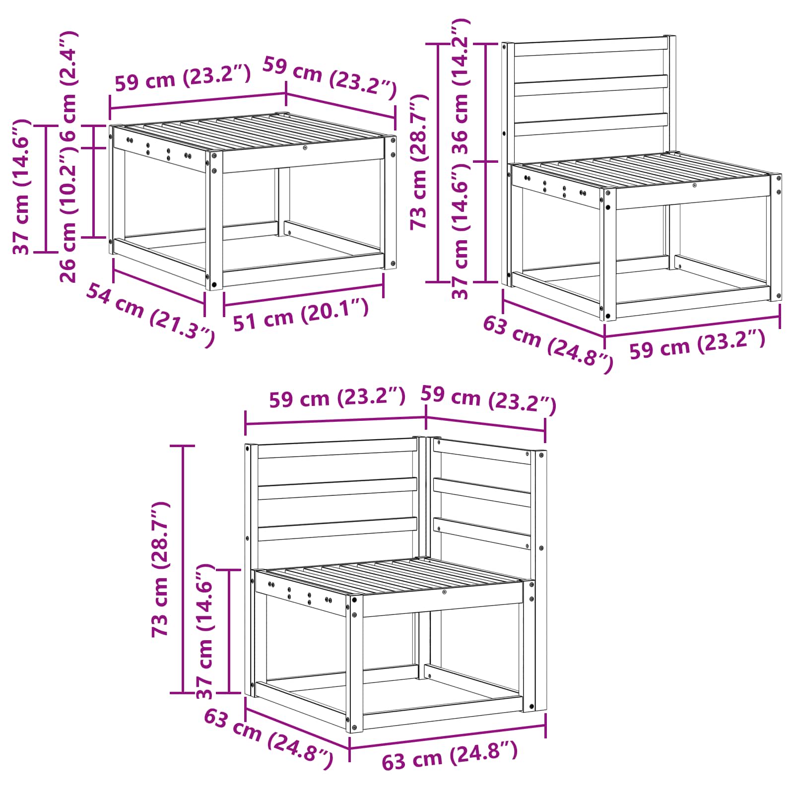 Set vanjskih sofa 8 pcs Bijela 59 x 59 x 37 cm