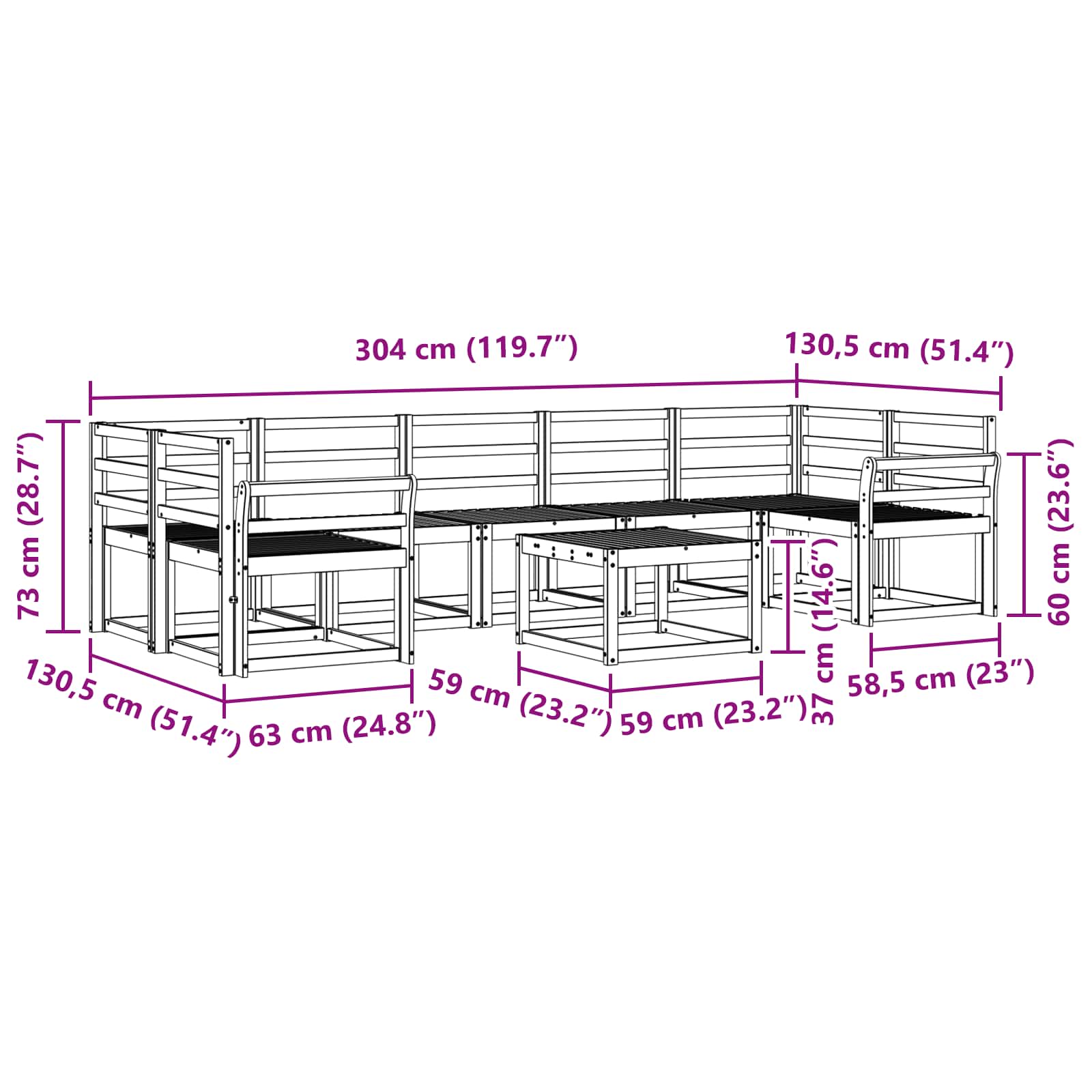 Set vanjskih sofa 8 pcs Bijela 59 x 59 x 37 cm