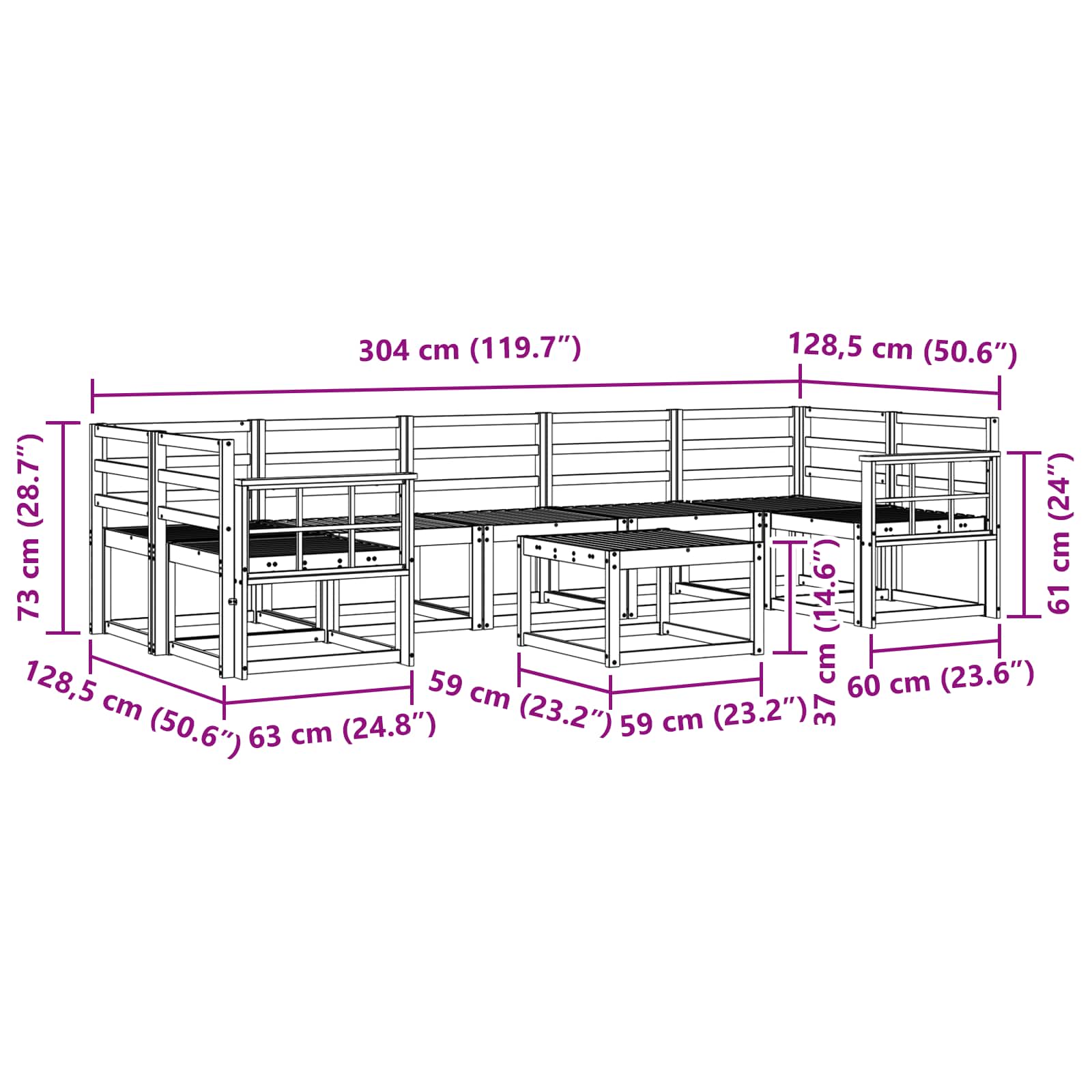 Set vanjskih sofa 8 pcs Bijela 59 x 59 x 37 cm