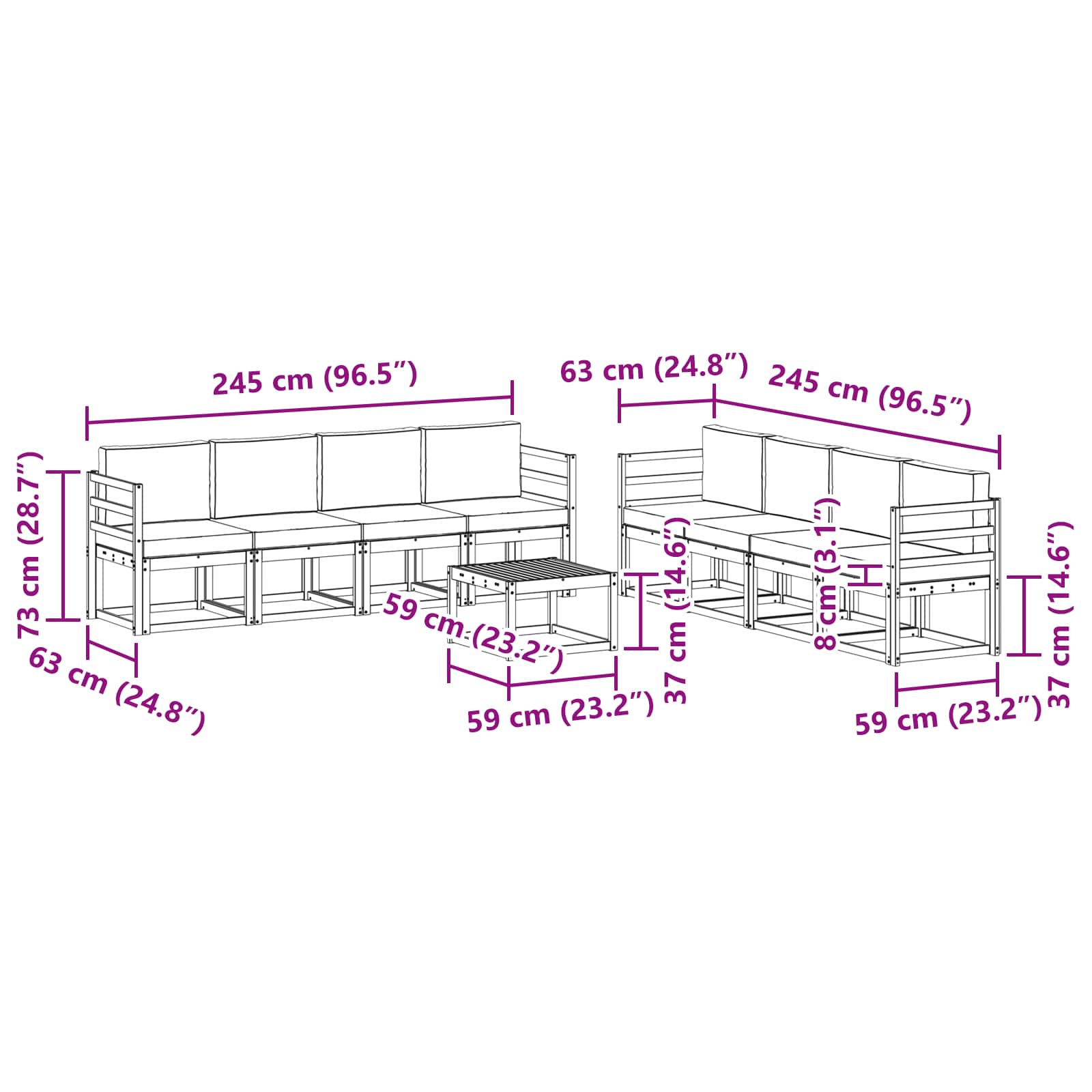 Set vanjskih sofa s jastukom 9 pcs Bijela i krem