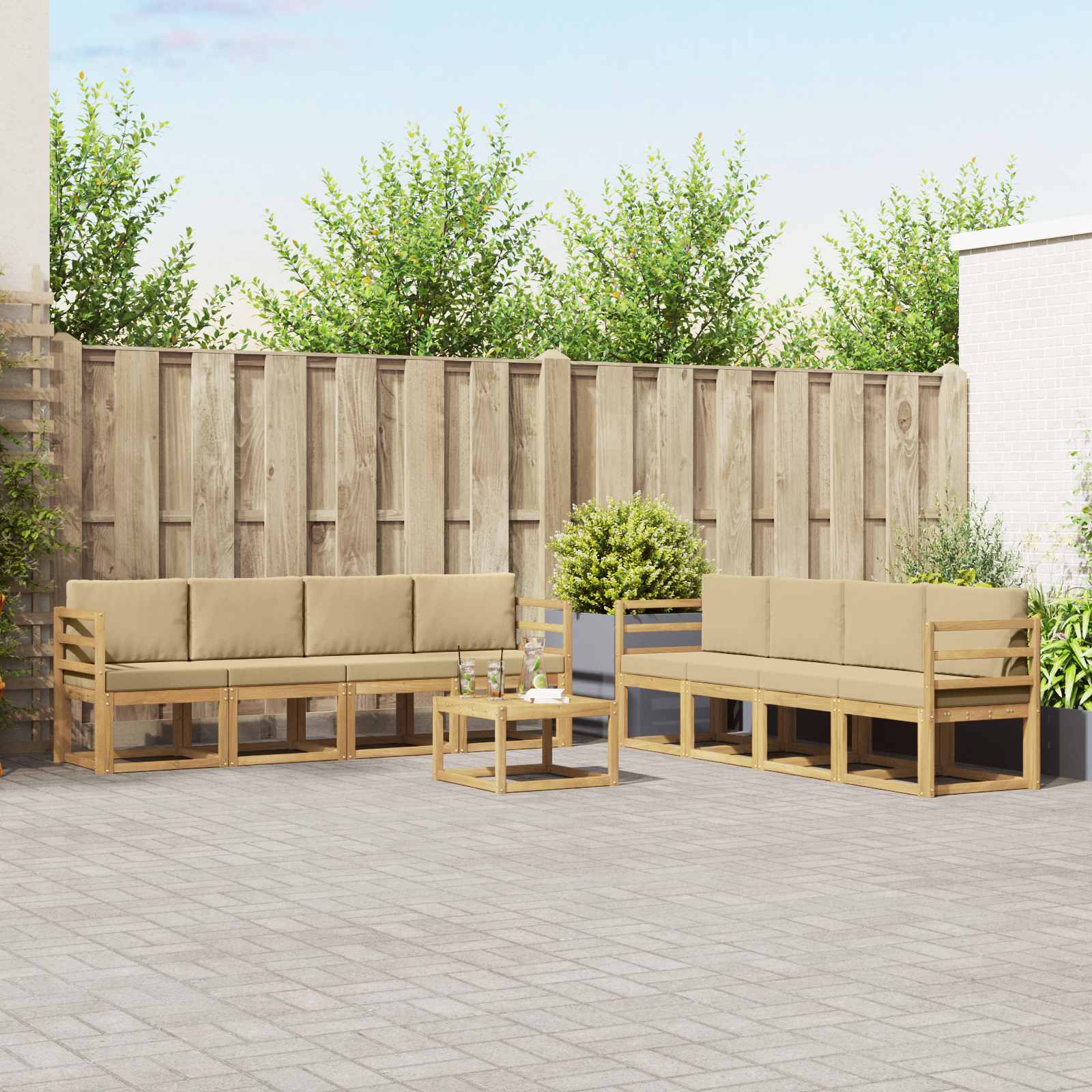 Set vanjskih sofa s jastukom 9 pcs Bijela i bež