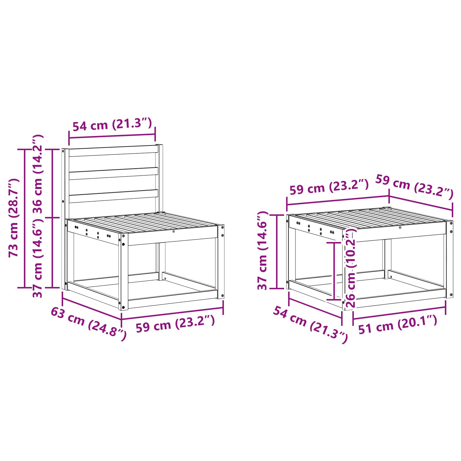 Set vanjskih sofa 9 pcs Bijela 59 x 59 x 37 cm