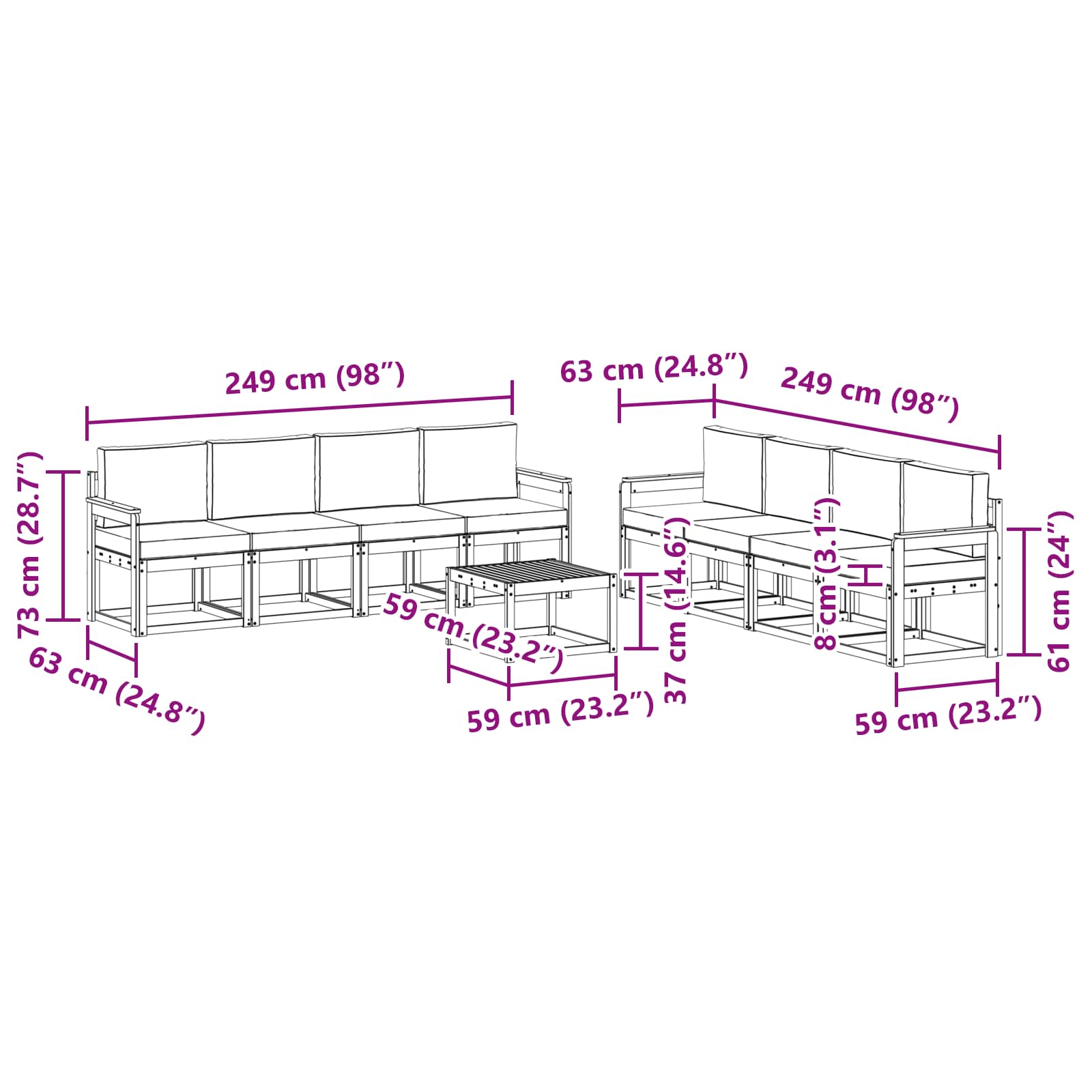 Set vanjskih sofa s jastukom 9 pcs Bijela i krem
