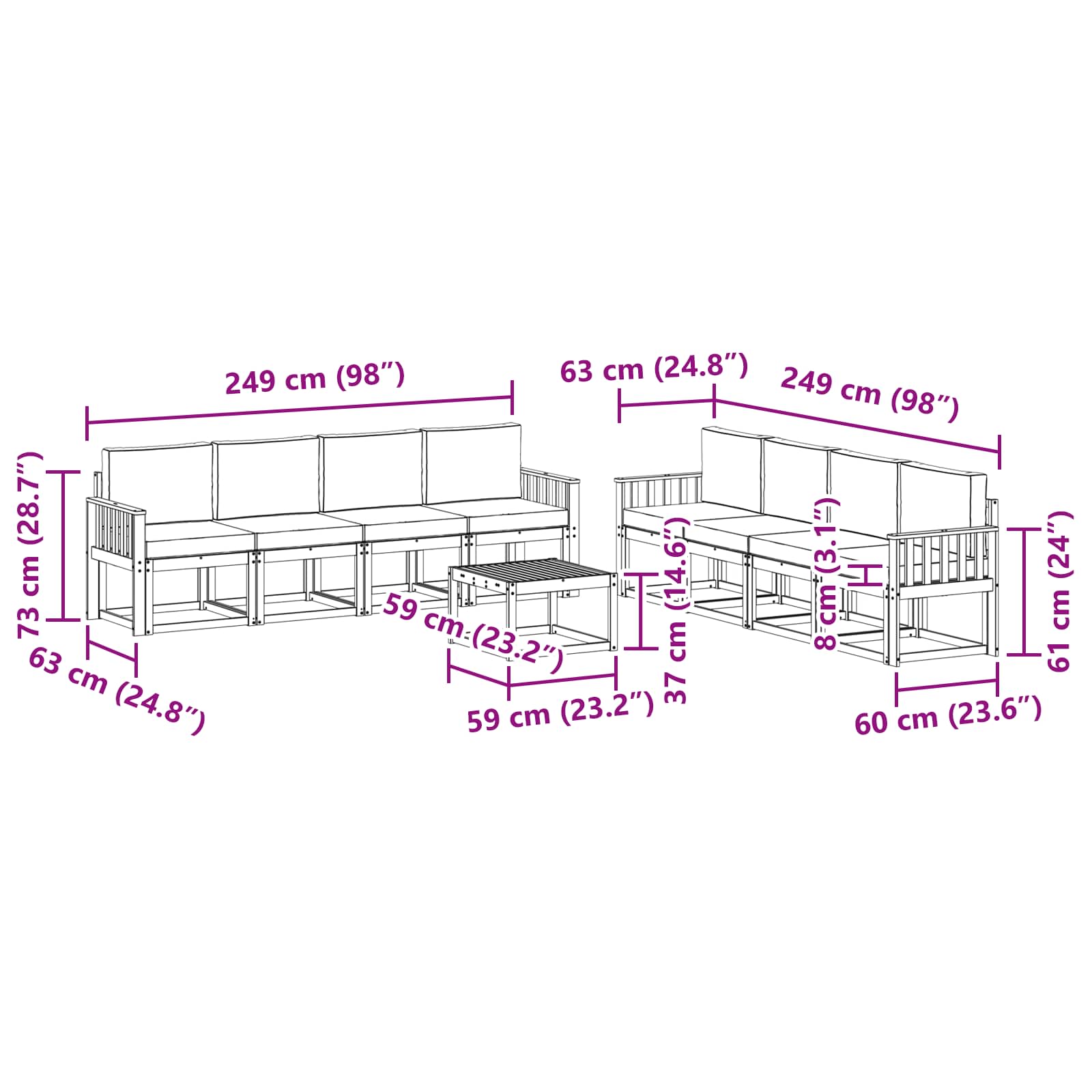 Set vanjskih sofa s jastukom 9 pcs Bijela i krem