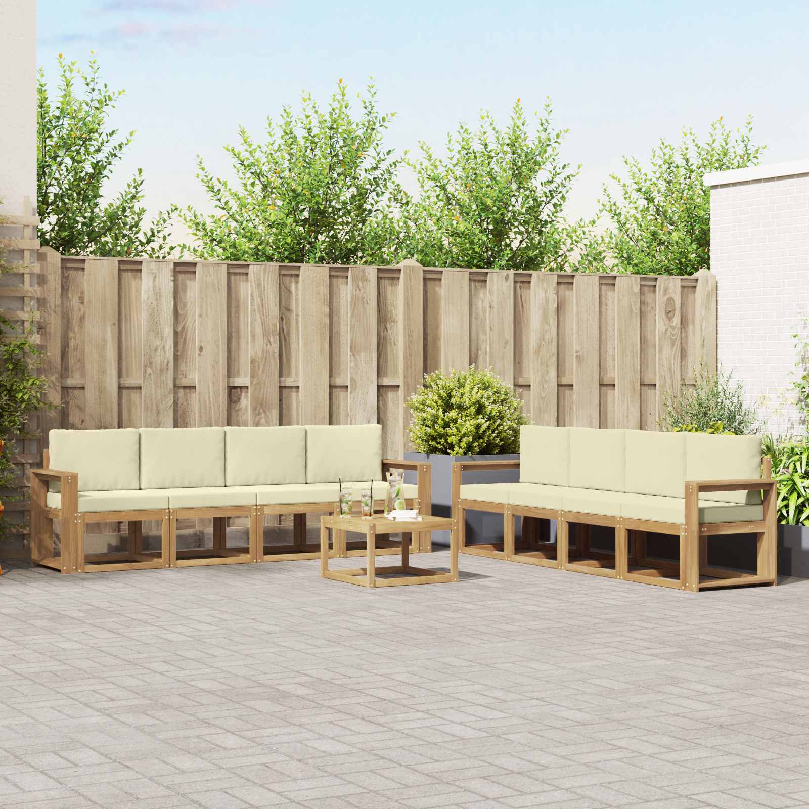 Set vanjskih sofa s jastukom 9 pcs Bijela i krem