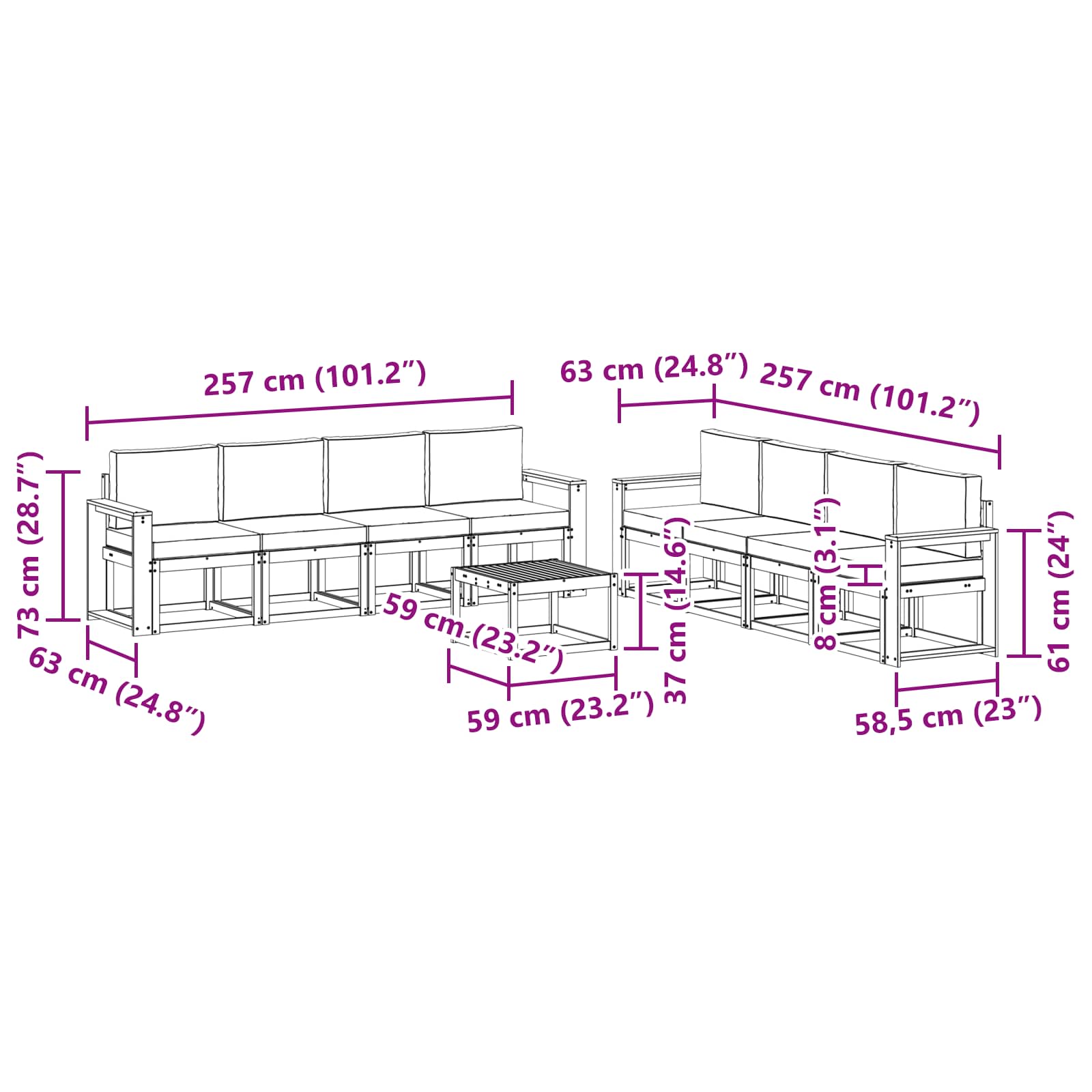 Set vanjskih sofa 9 pcs Bijela i svjetlosiva 59 x 59 x 37 cm