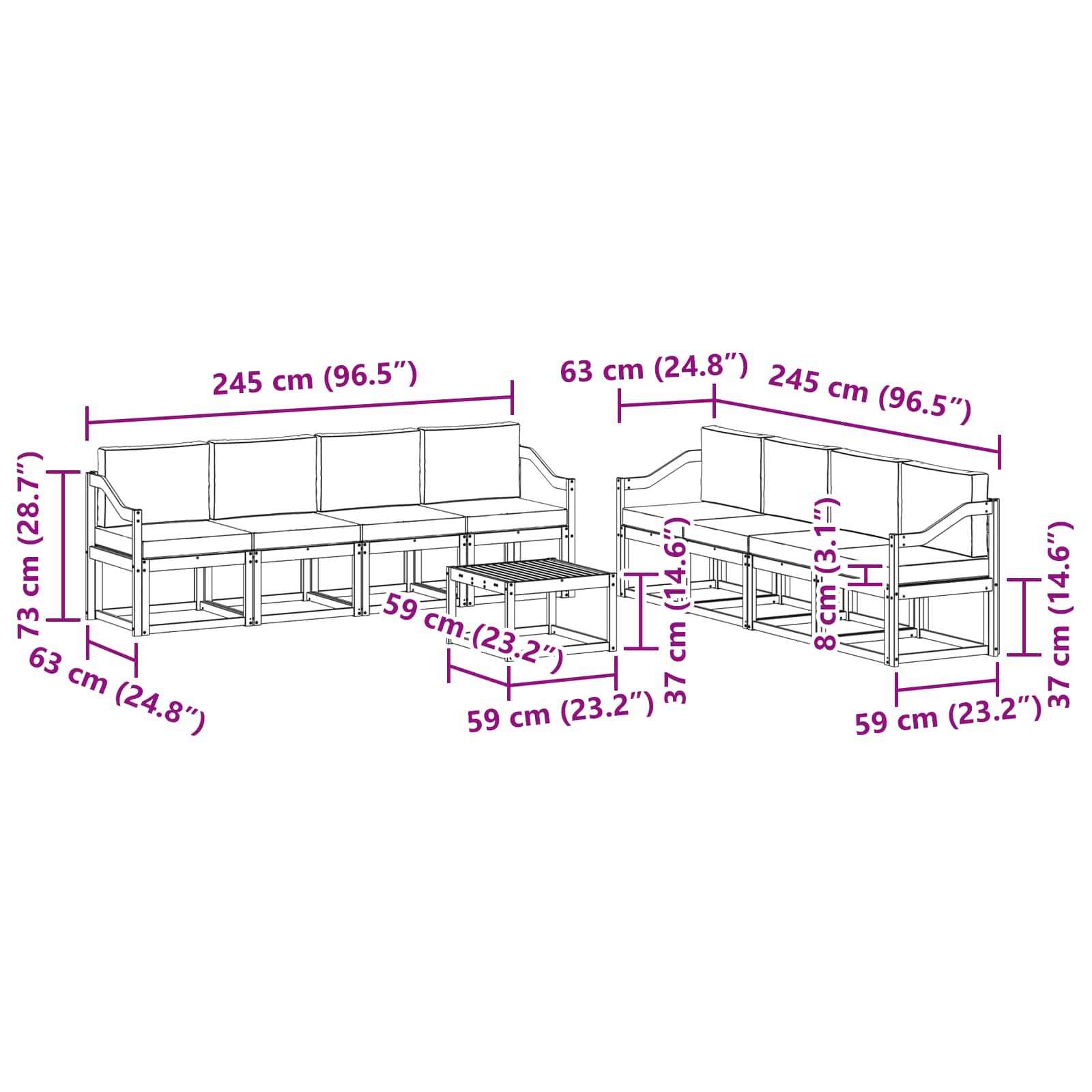 Set vanjskih sofa 9 pcs Bijela i svjetlosiva 59 x 59 x 37 cm