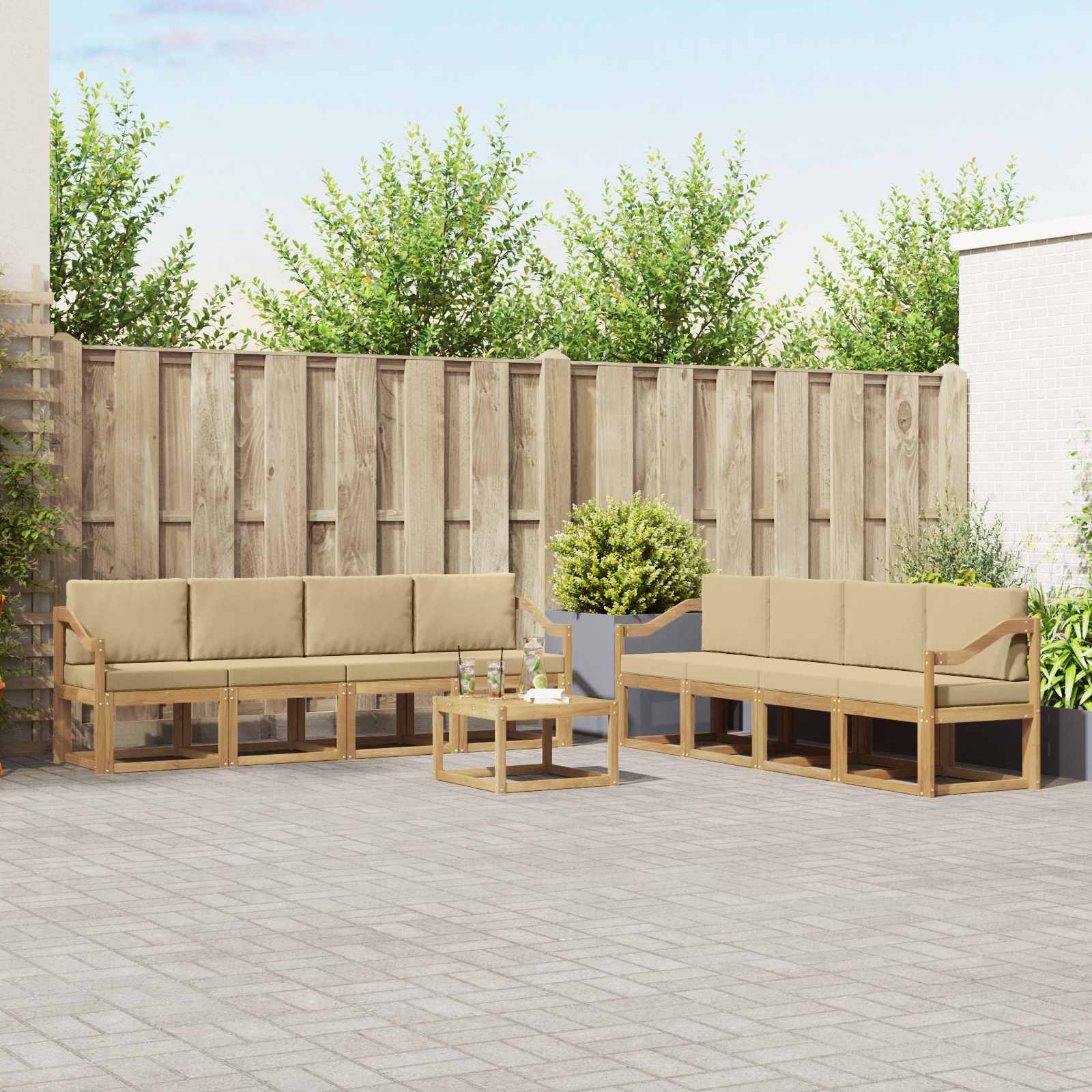 Set vanjskih sofa s jastukom 9 pcs Bijela i bež
