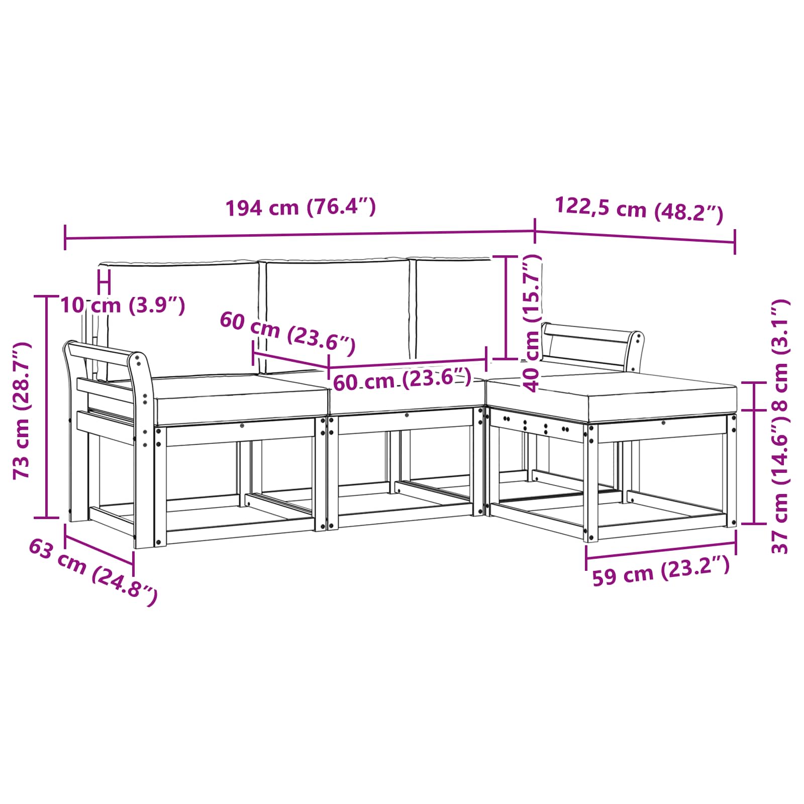 Set vanjskih sofa 4 pcs Bijela i svjetlosiva