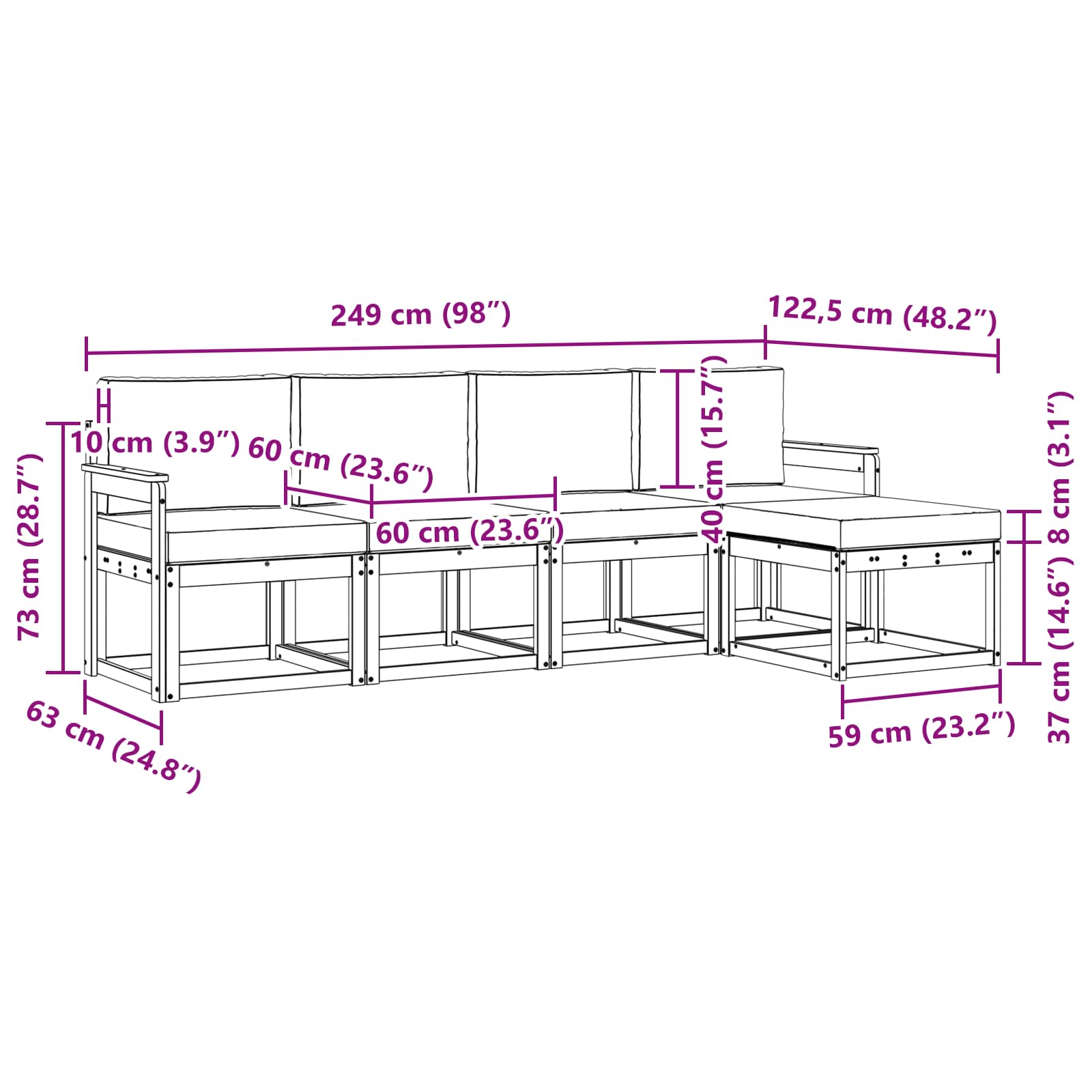 Set vanjskih sofa s jastukom 5 pcs Bijela i bež