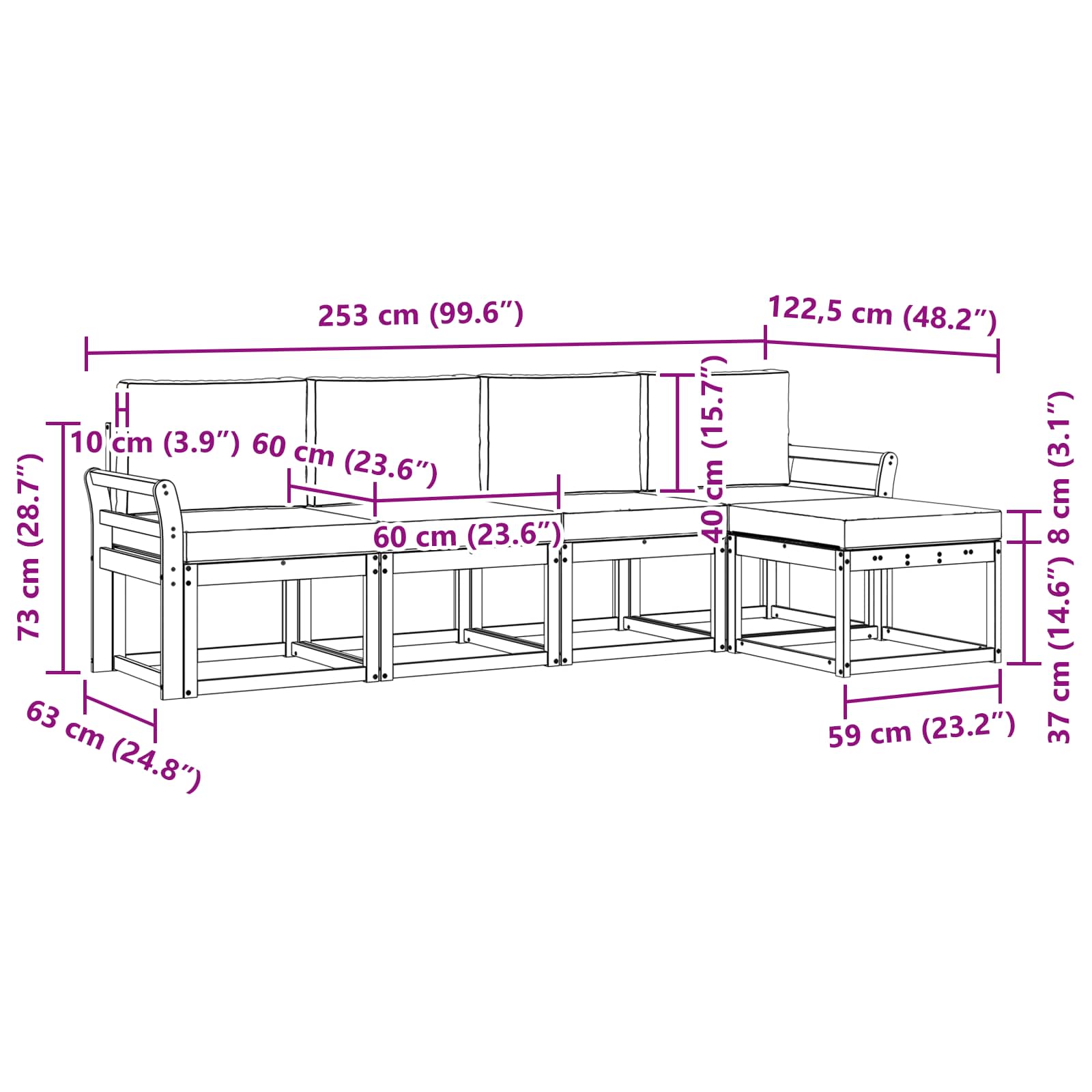 Set vanjskih sofa 5 pcs Bijela i svjetlosiva