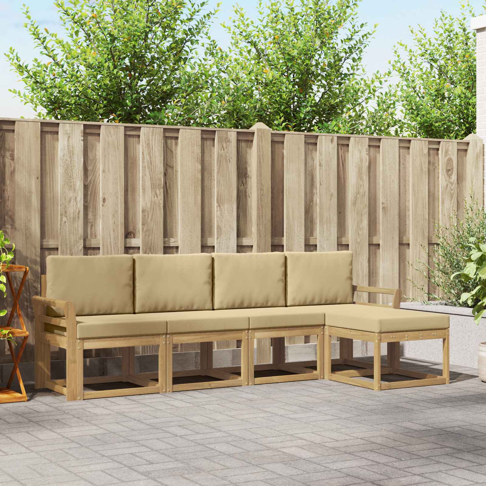 Set vanjskih sofa s jastukom 5 pcs Bijela i bež