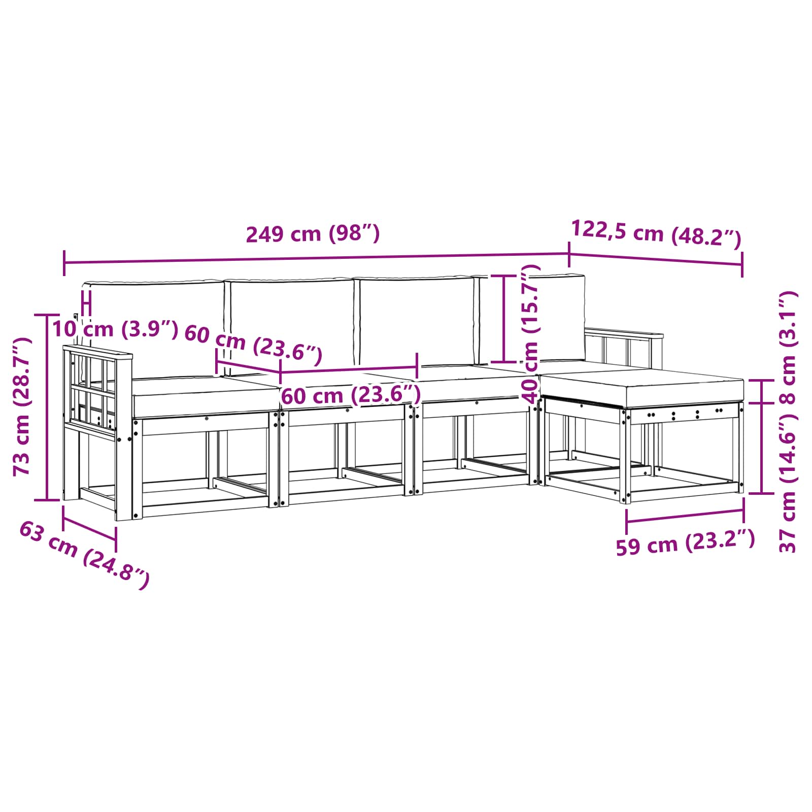 Set vanjskih sofa 5 pcs Bijela i svjetlosiva