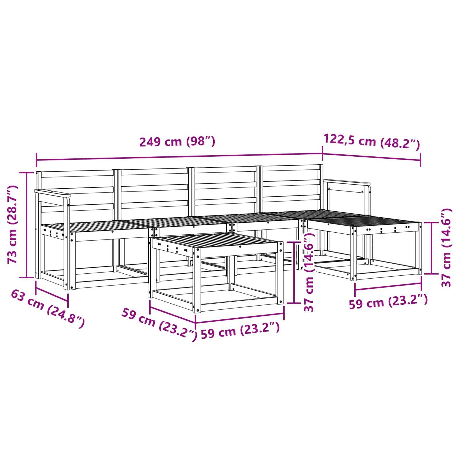 Set vanjskih sofa 6 pcs Bijela 59 x 59 x 37 cm