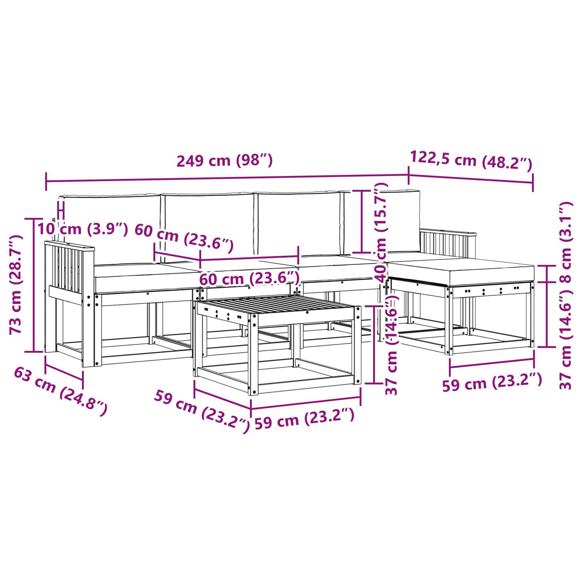 Set vanjskih sofa 6 kom. Bijela i krem 59 x 59 x 37 cm
