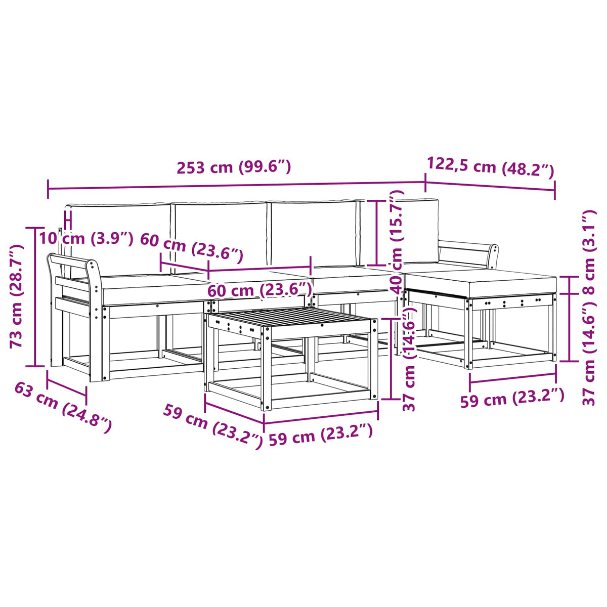 Set vanjskih sofa 6 kom. Bijela i bež