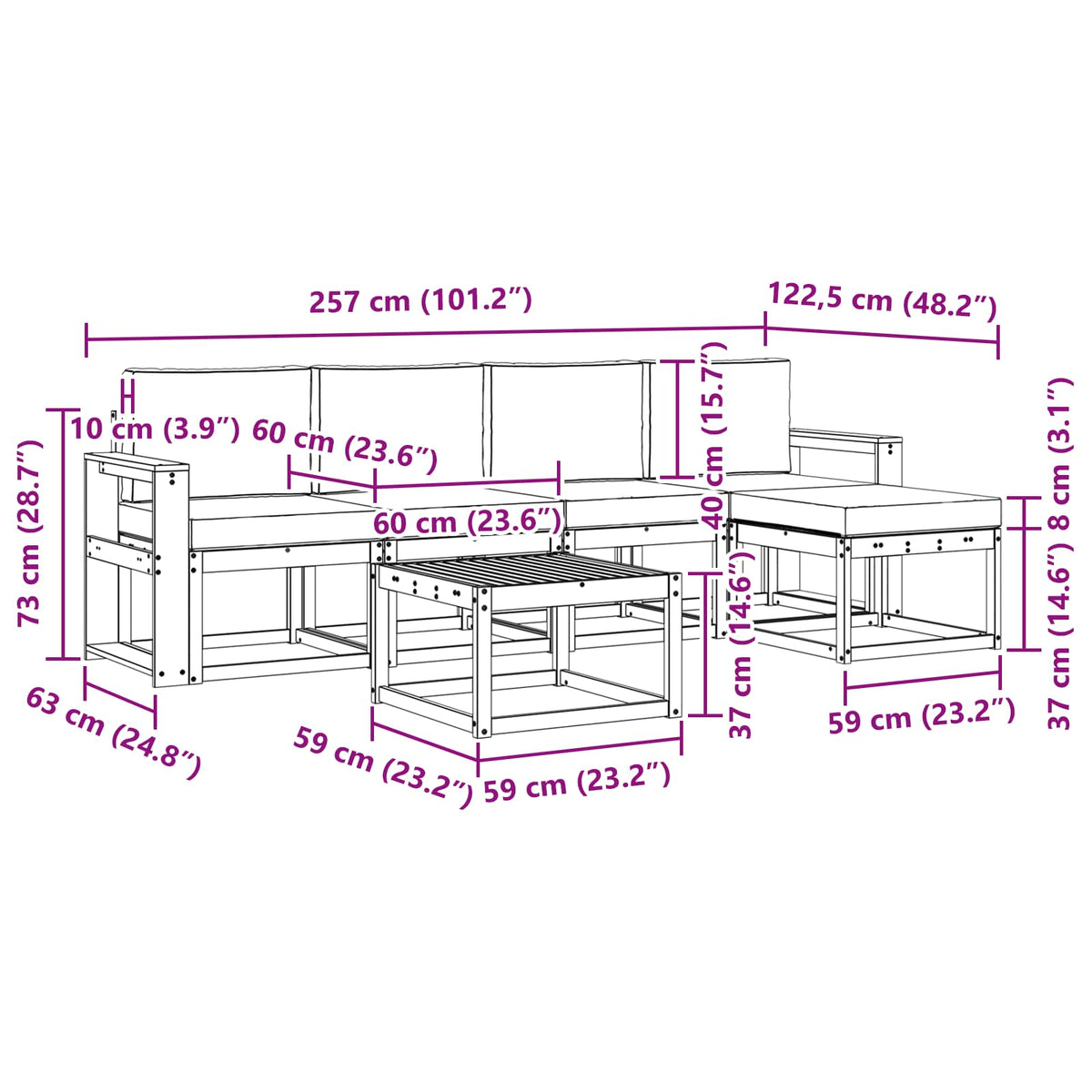 Set vanjskih sofa 6 kom. Bijela i bež