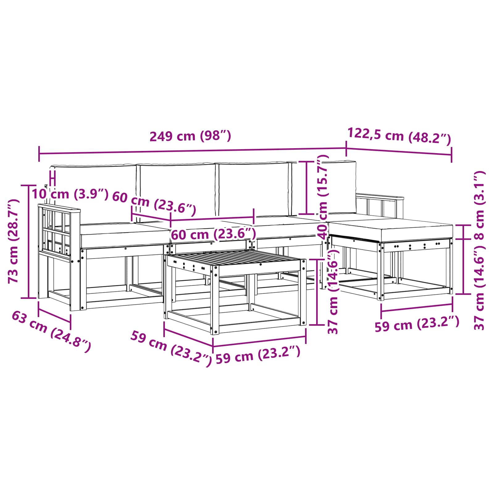 Set vanjskih sofa 6 kom. Bijela i bež