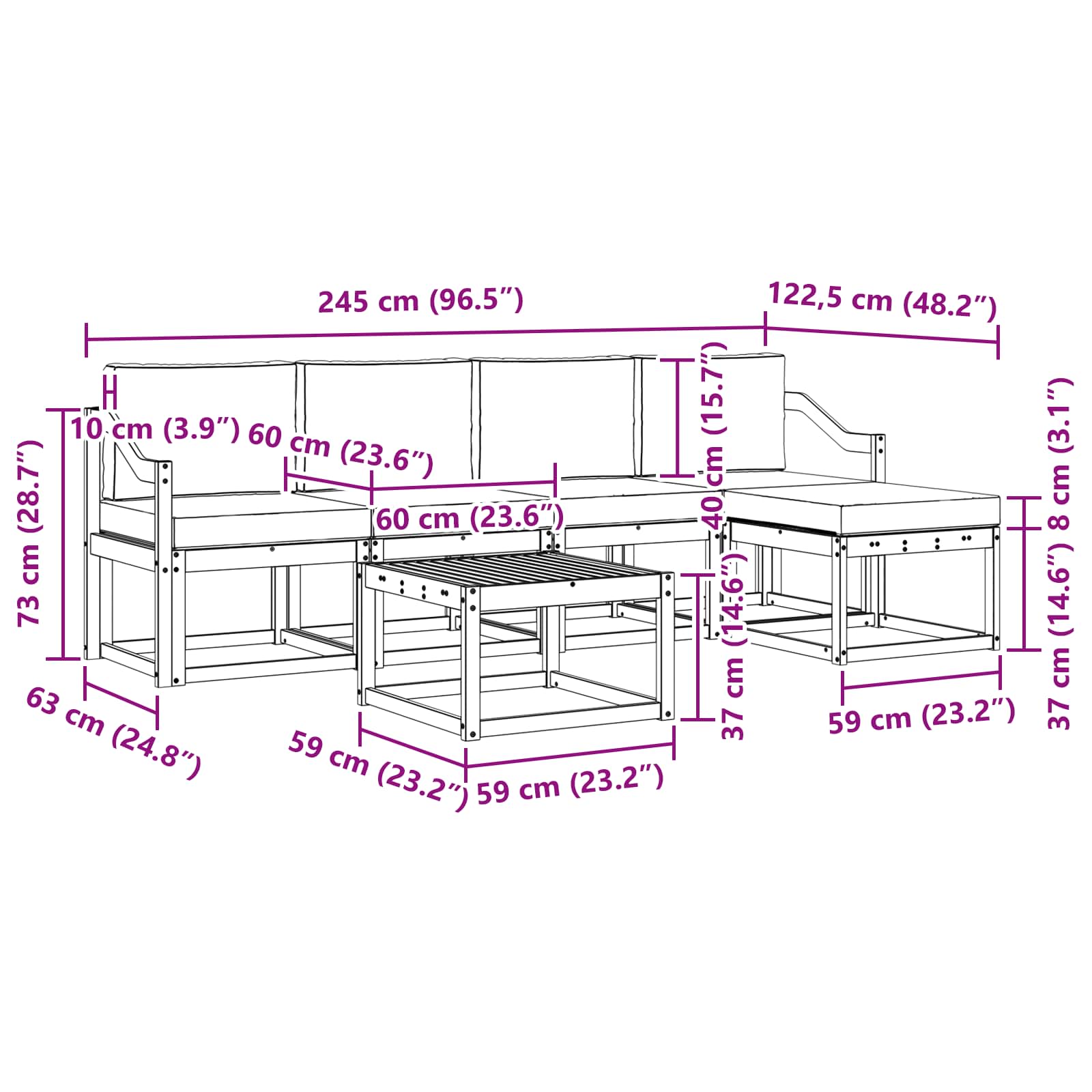 Set vanjskih sofa 6 kom. Bijela i bež