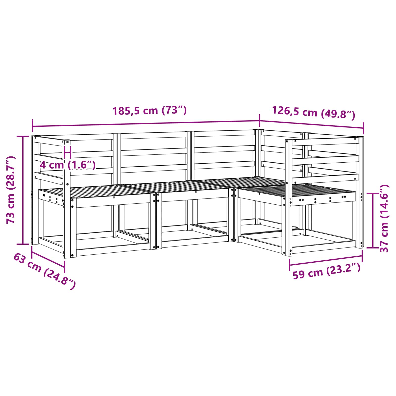 Set vanjskih sofa 4 pcs Bijela 185,5 x 126,5 x 73 cm