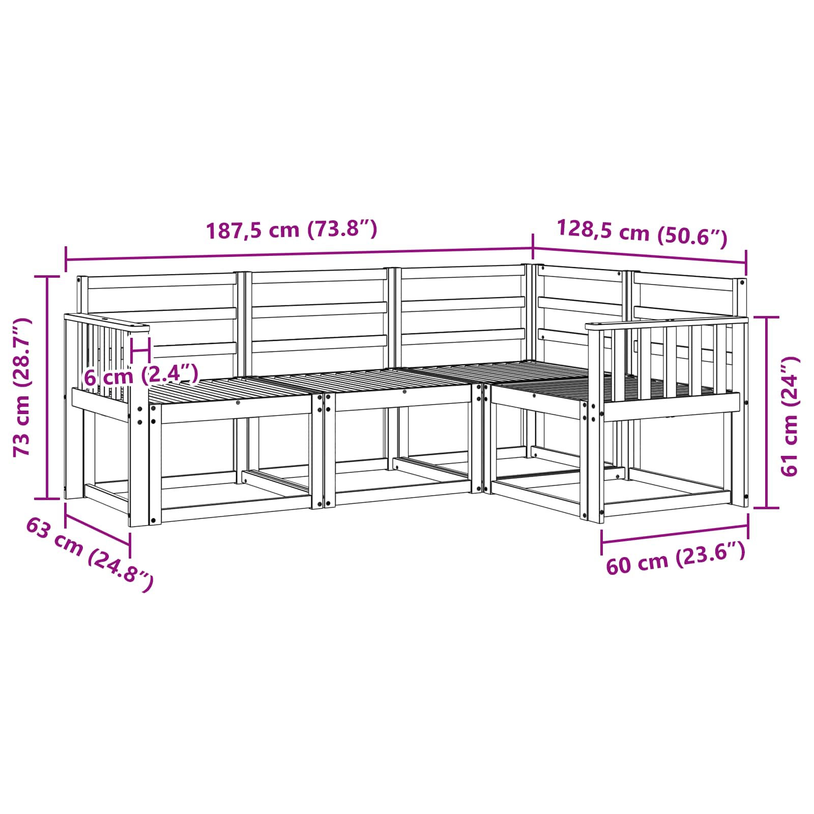 Set vanjskih sofa 4 pcs Bijela 187,5 x 128,5 x 73 cm