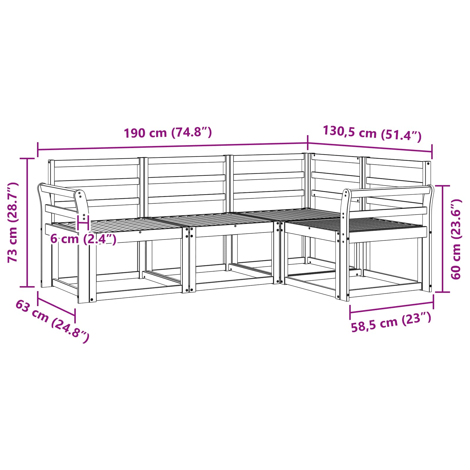 Set vanjskih sofa 4 pcs Bijela 190 x 130,5 x 73 cm