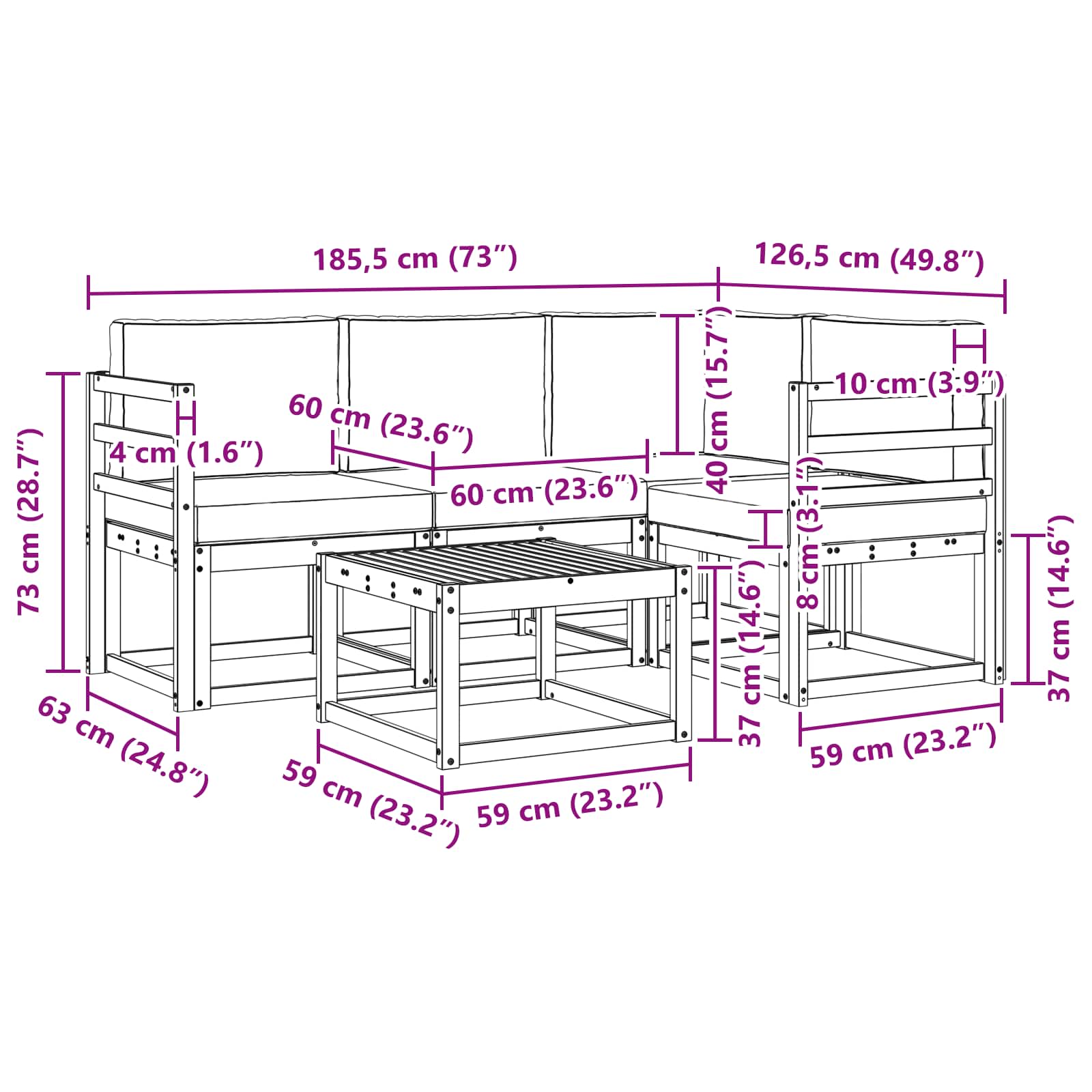 Set vanjskih sofa 5 pcs Bijela i svjetlosiva 59 x 59 x 37 cm