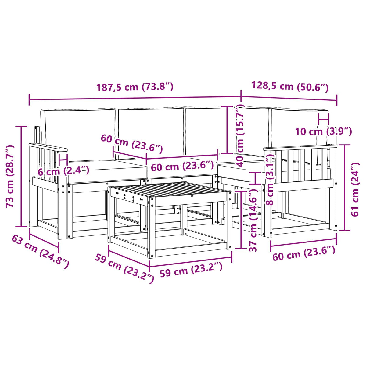 Set vanjskih sofa 5 kom. Bijela i krem