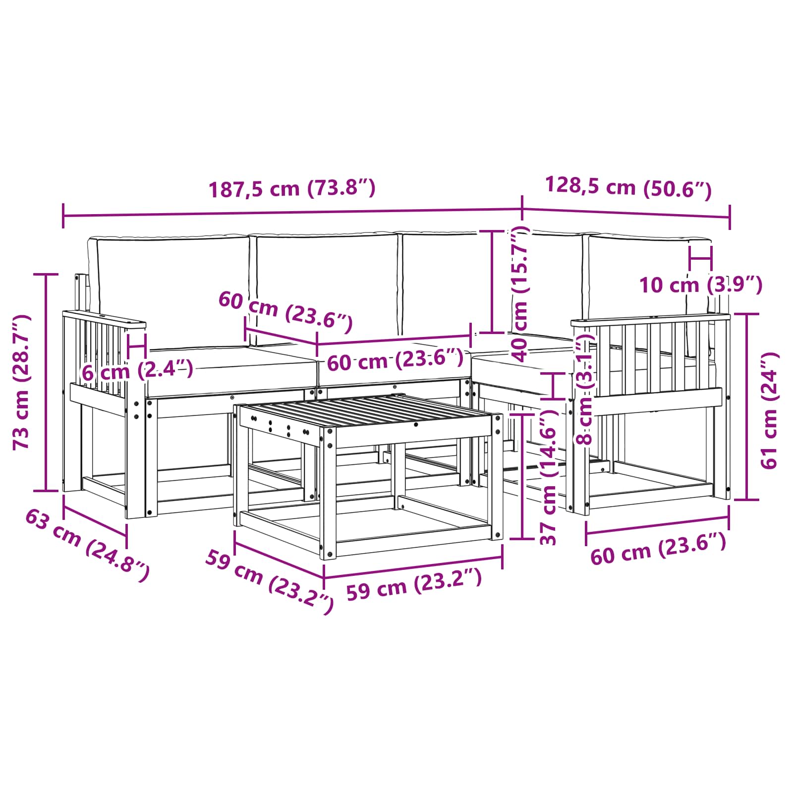 Set vanjskih sofa s jastukom 5 pcs Bijela i antracit