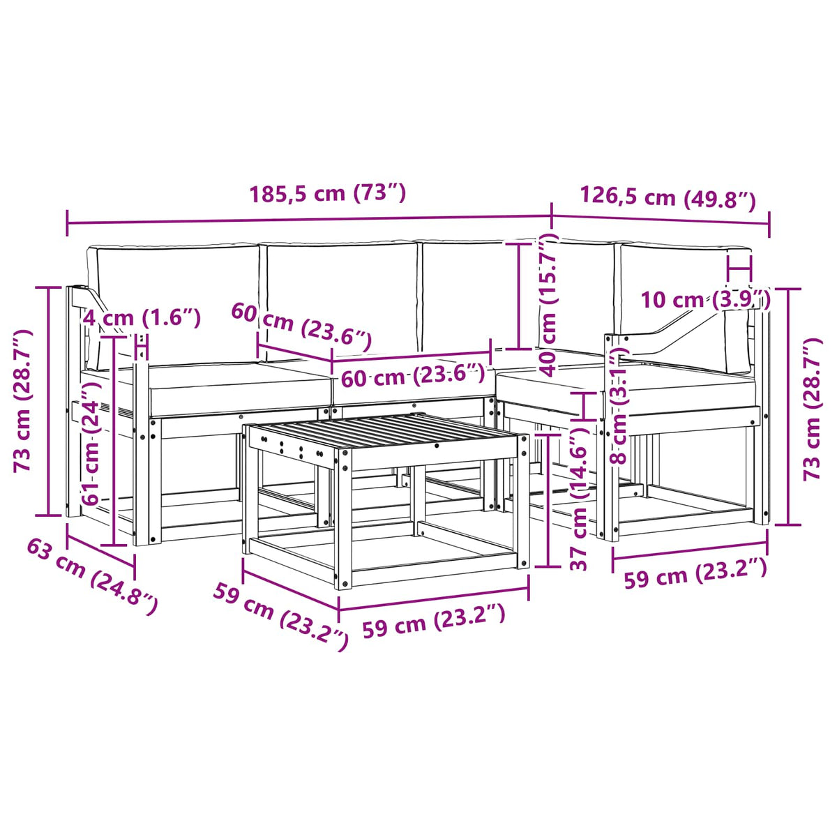 Set vanjskih sofa 5 kom. Bijela i antracit